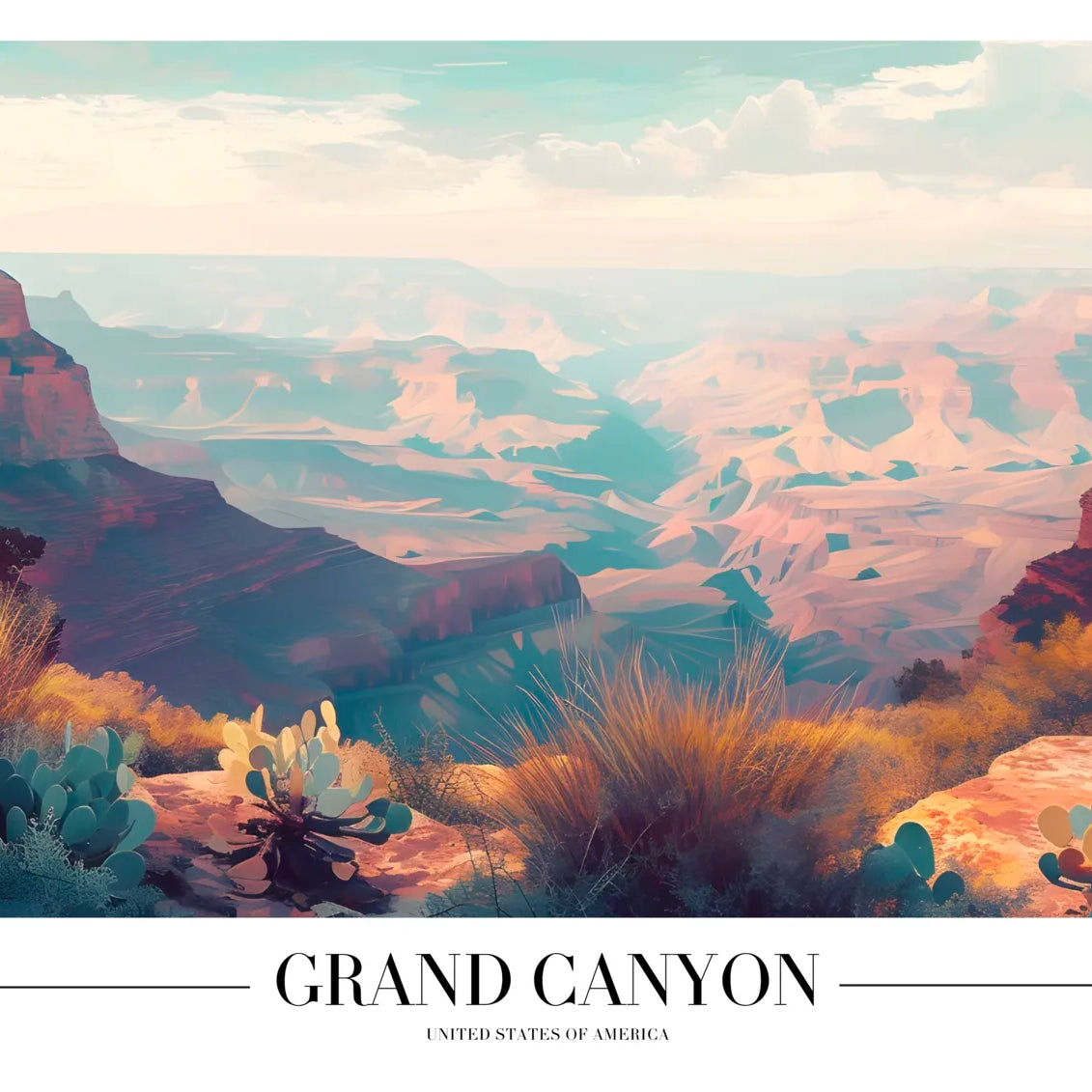 Grand Canyon View Art Print with Vibrant Canyon Layers 3