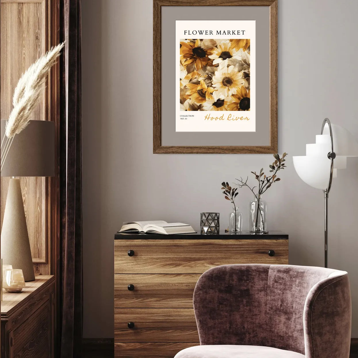 Hood River Sunflower Art Print – Rustic Golden Botanical Wall Art