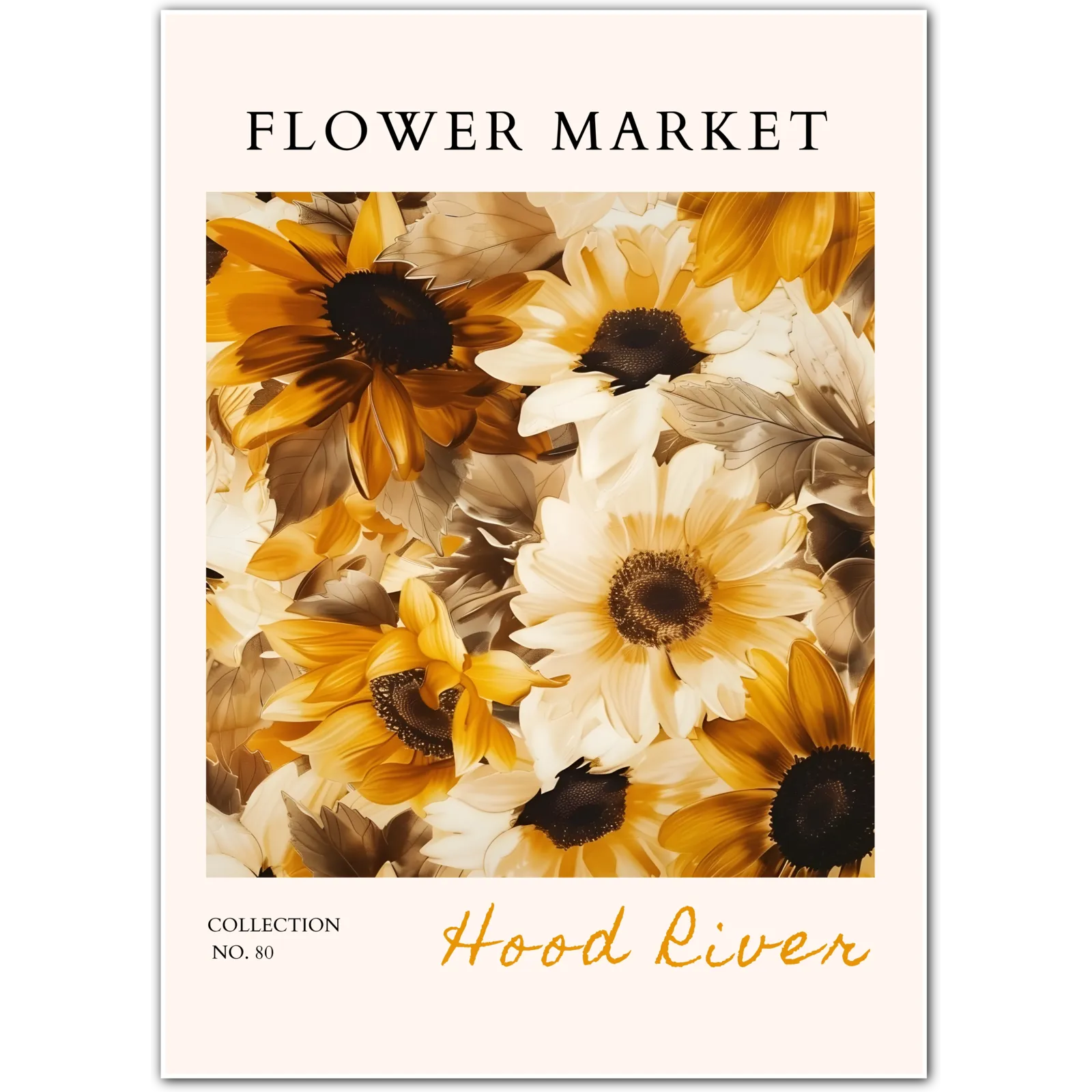 Hood River Sunflower Art Print – Rustic Golden Botanical Wall Art