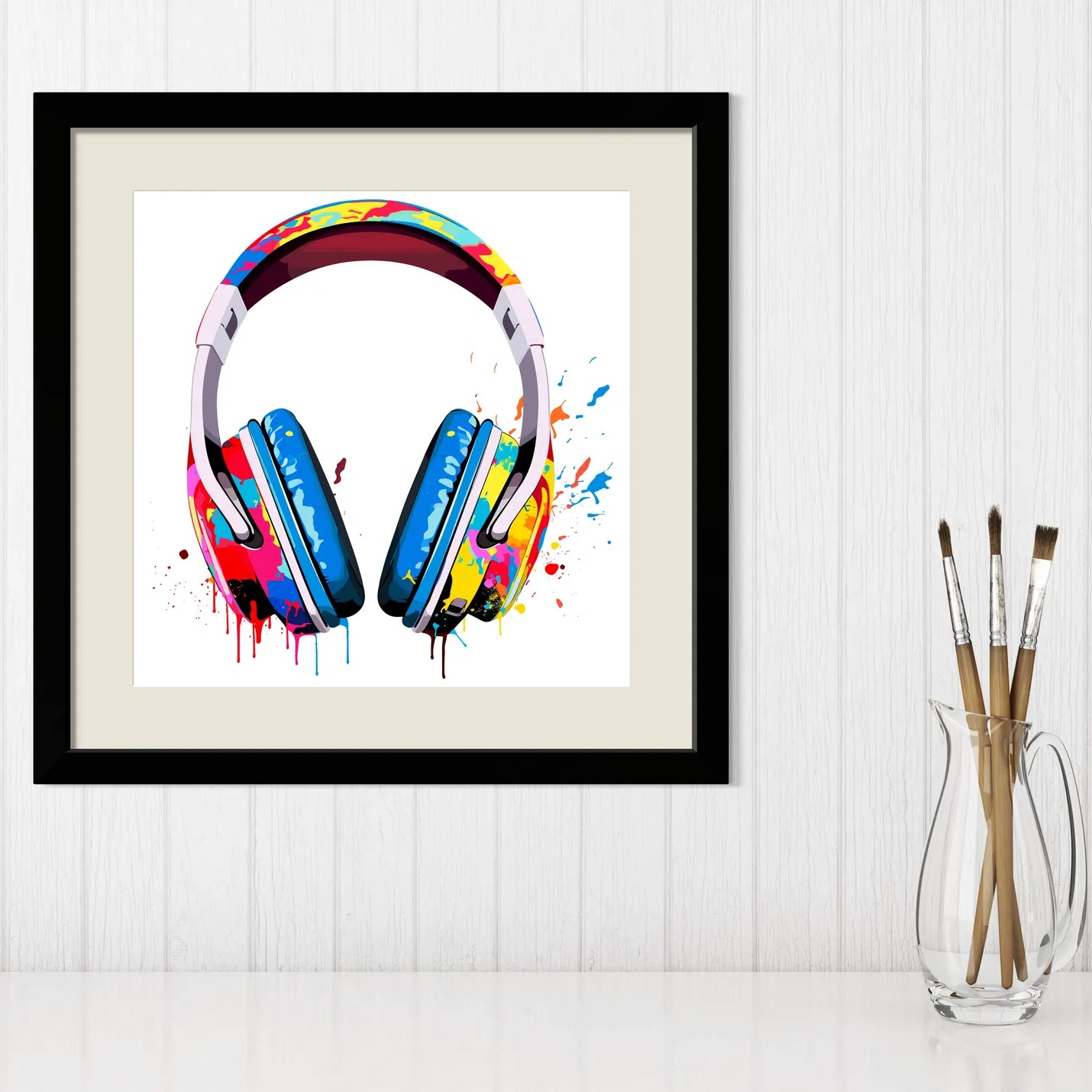 Jazz Headphones Paint Splash Art Print 2
