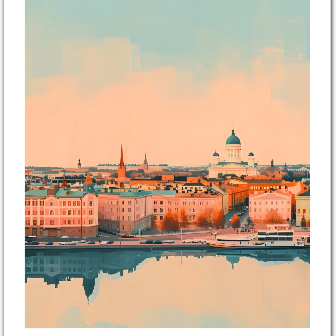 Tranquil Helsinki Cityscape Art Print - Serene Scandinavian Architecture and Coastal Beauty