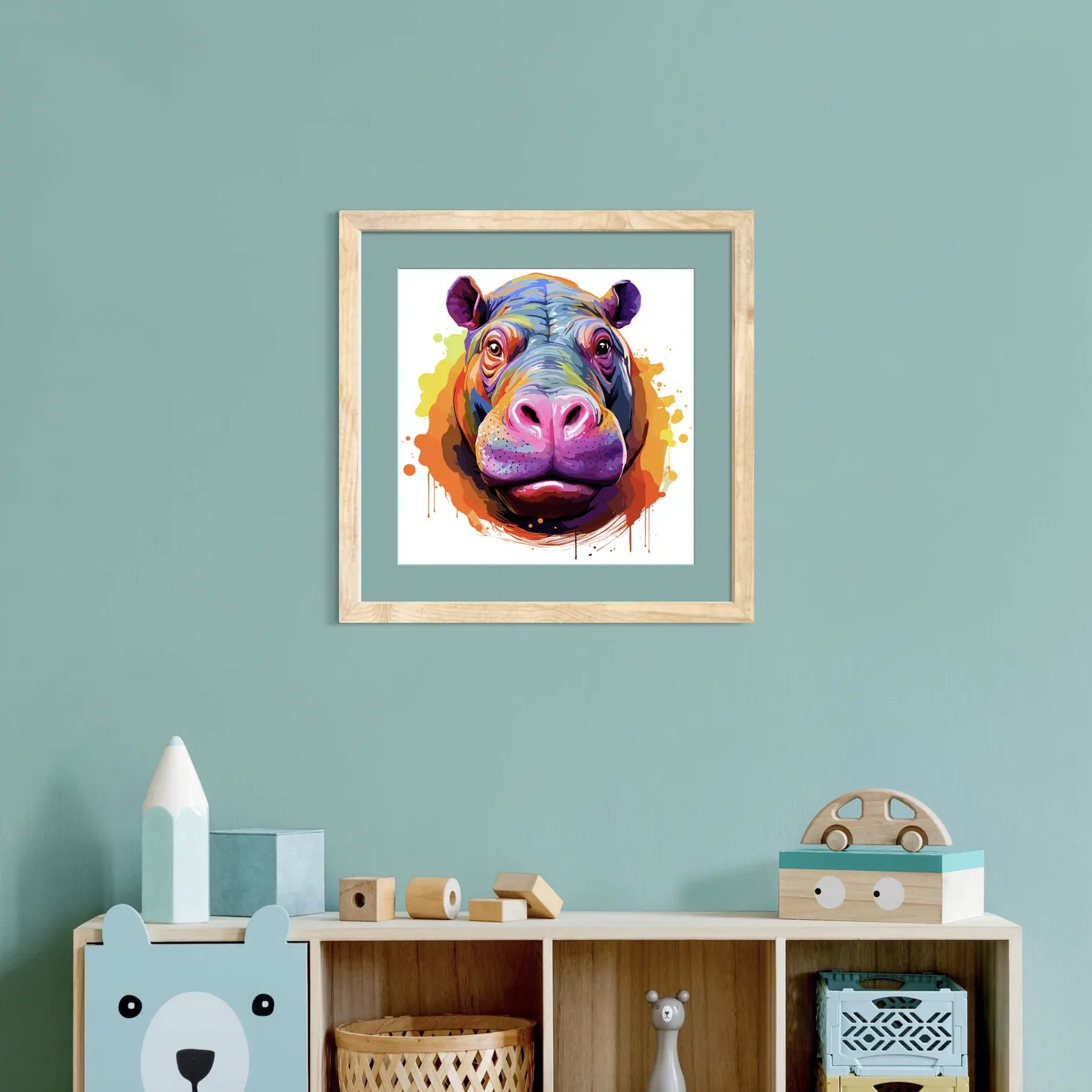 Awesome Bright Paint Splash Hippo Art Print 2
