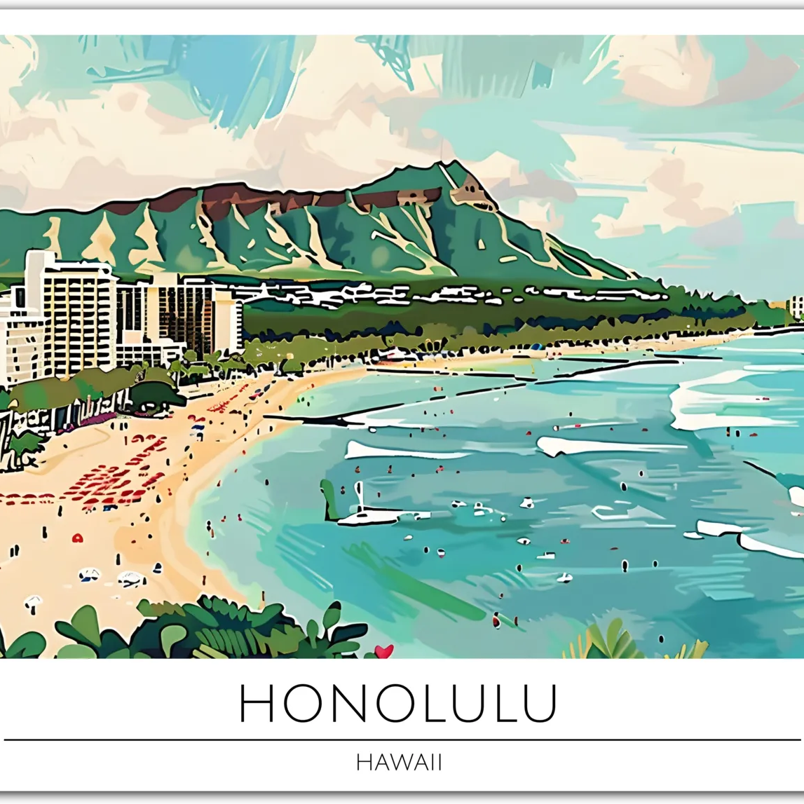 Honolulu Beachfront - Hawaii Island Art Print