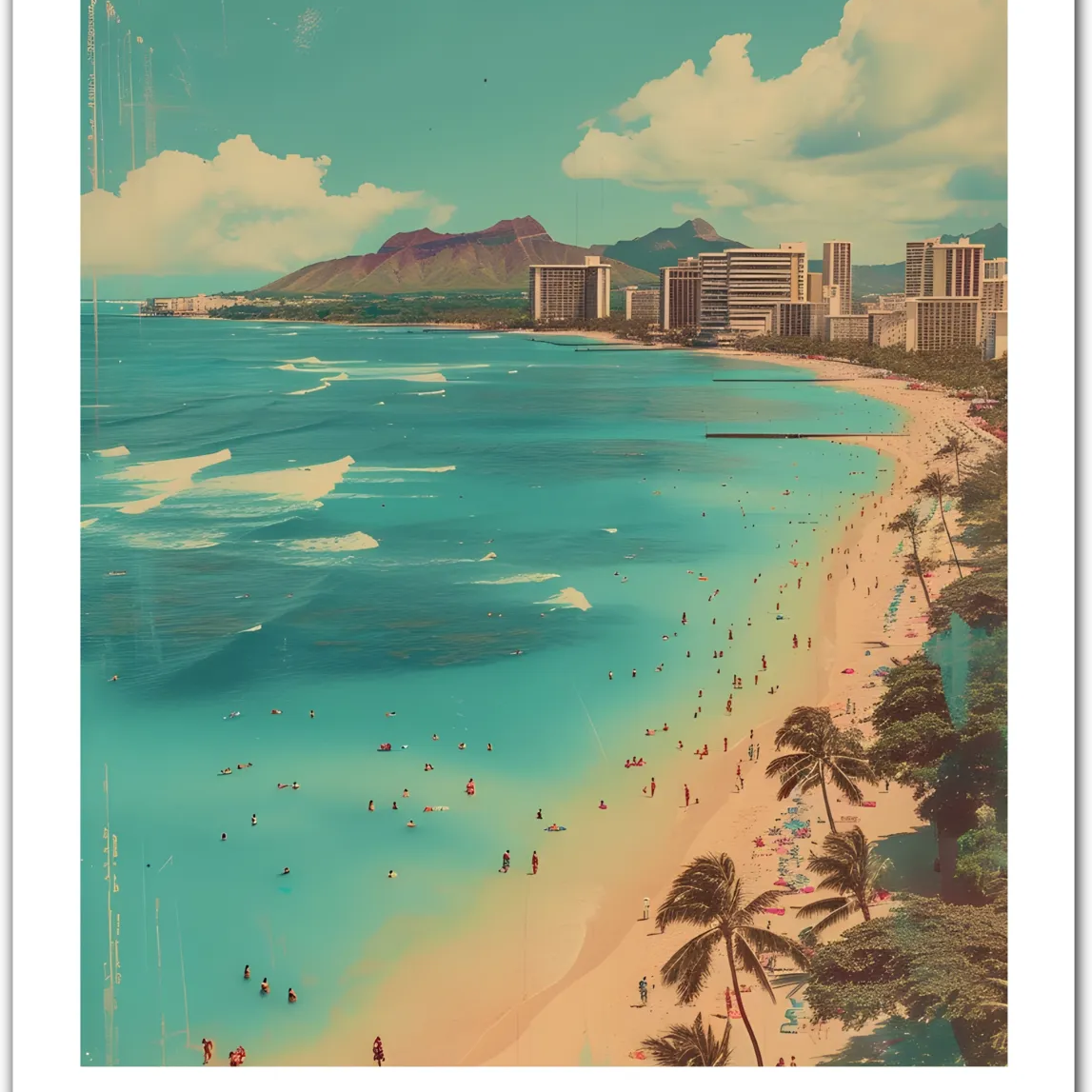 Tropical Honolulu Beach Art Print - Stunning Views of Waikiki and Diamond Head