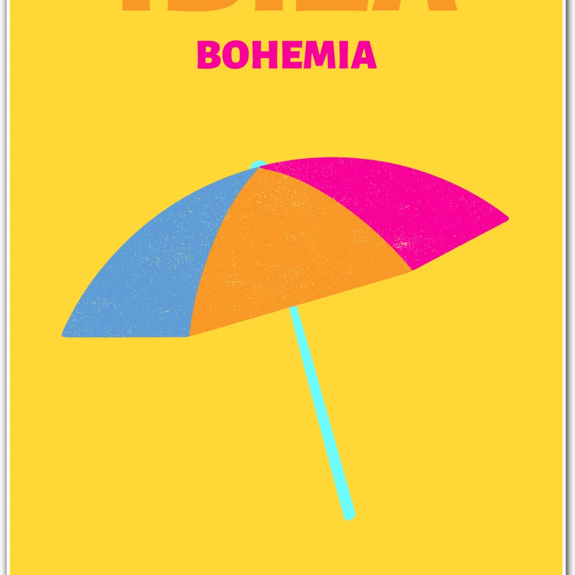 Ibiza Bohemian Beach Umbrella Art Print