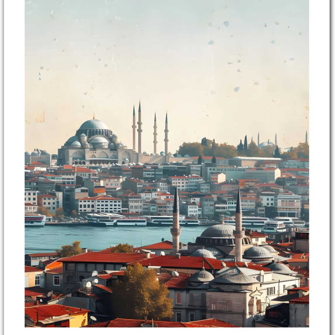 Historic Istanbul Skyline Art Print - Majestic Minarets and the Bosphorus Bridge