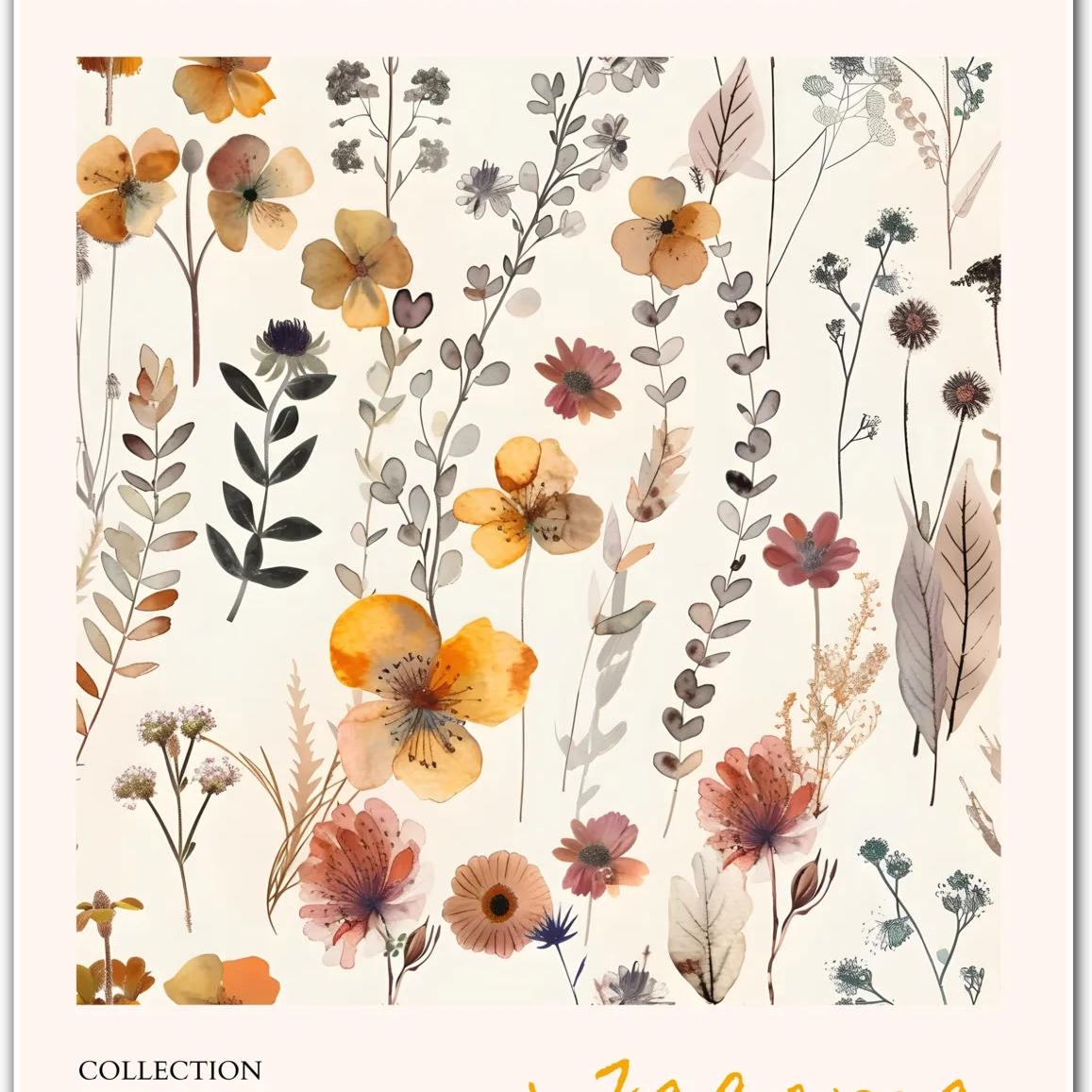 Jacoma Dried Wildflower Botanical Art Print – Autumn Herbarium Style