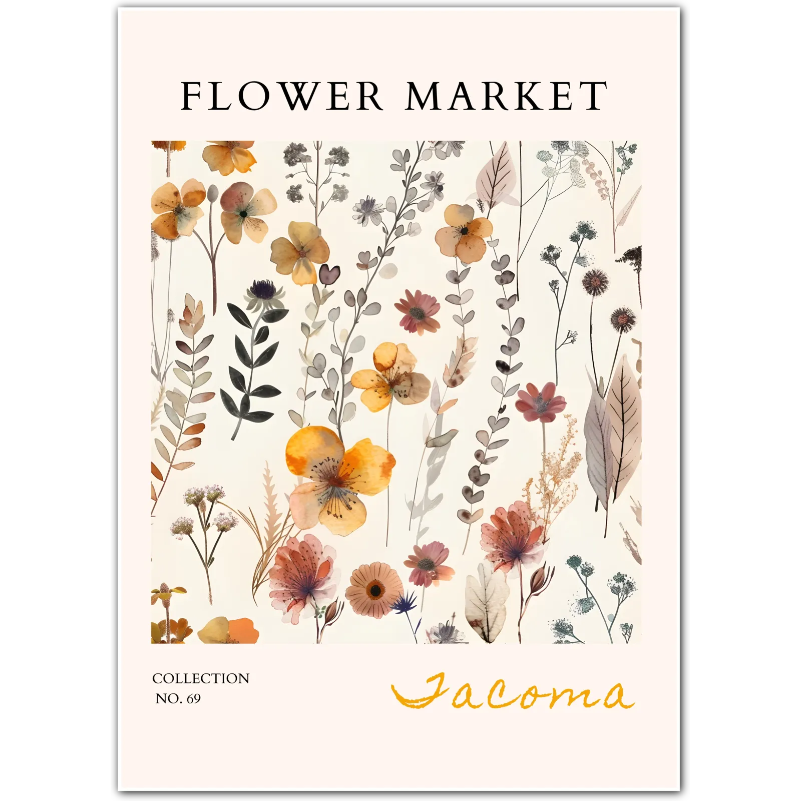 Jacoma Dried Wildflower Botanical Art Print – Autumn Herbarium Style