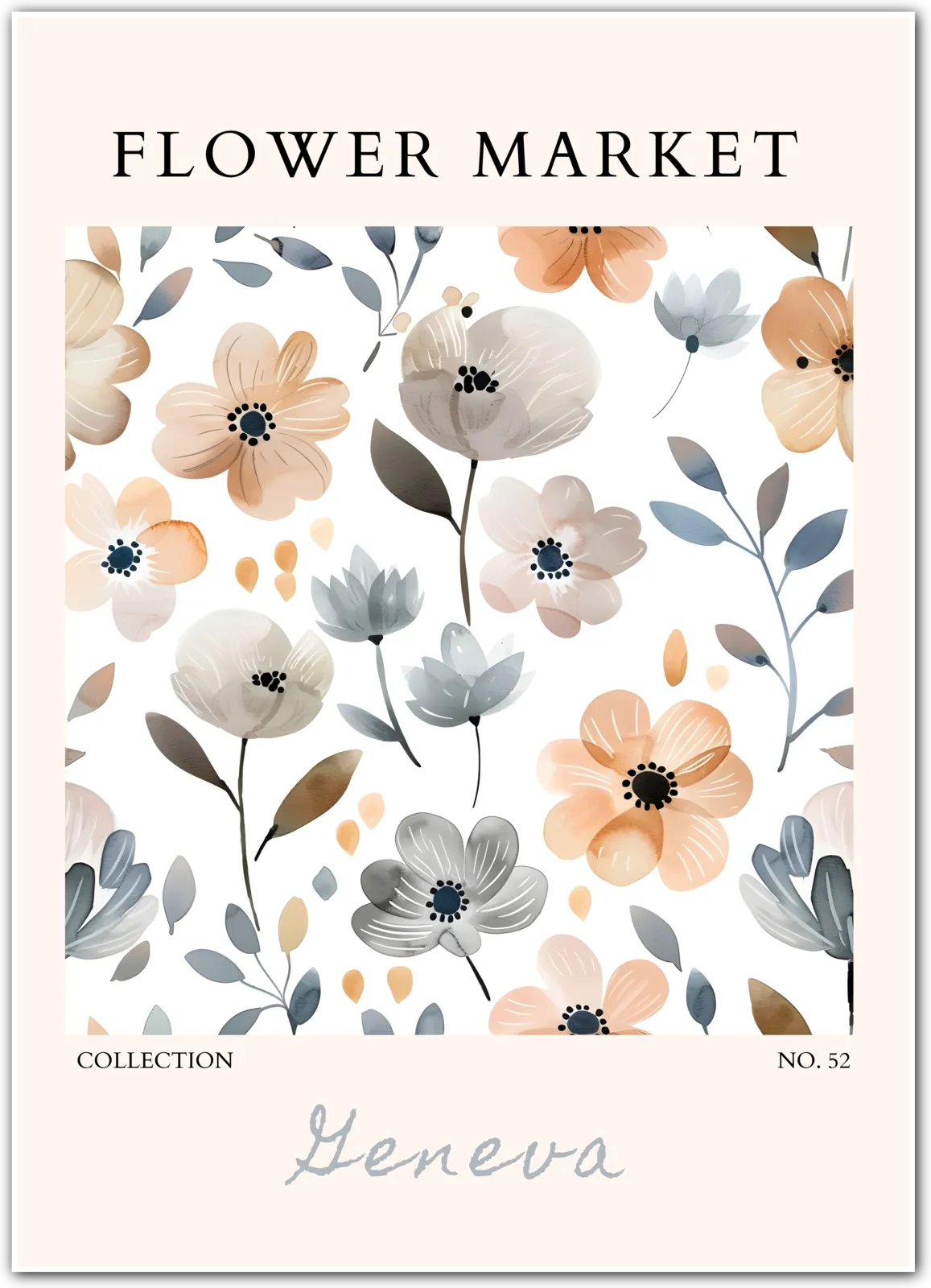 Jeneva Soft Neutral Bloom Print – Elegant Swiss-Inspired Minimal Floral Art