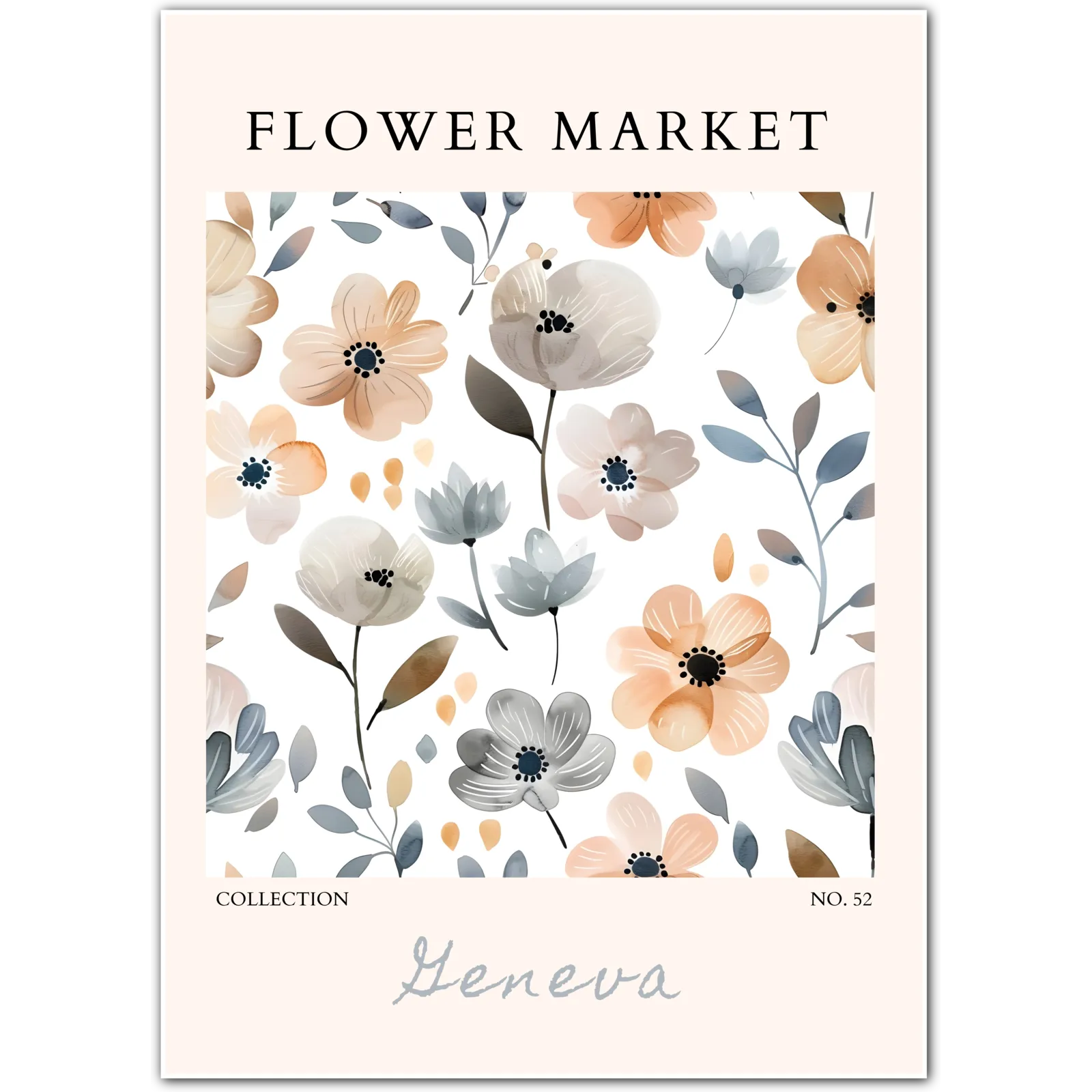 Jeneva Soft Neutral Bloom Print – Elegant Swiss-Inspired Minimal Floral Art