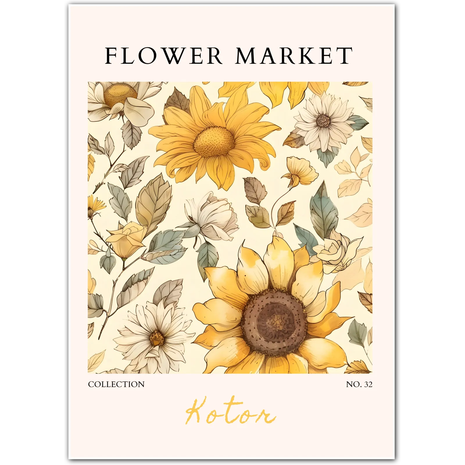 Kotor Sun-Drenched Sunflower Print – Vintage Botanical Montenegrin Wall Art