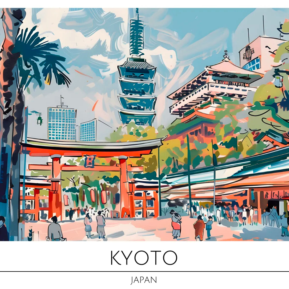 Kyoto Cityscape with Pagoda and Skyscrapers Art Print 3