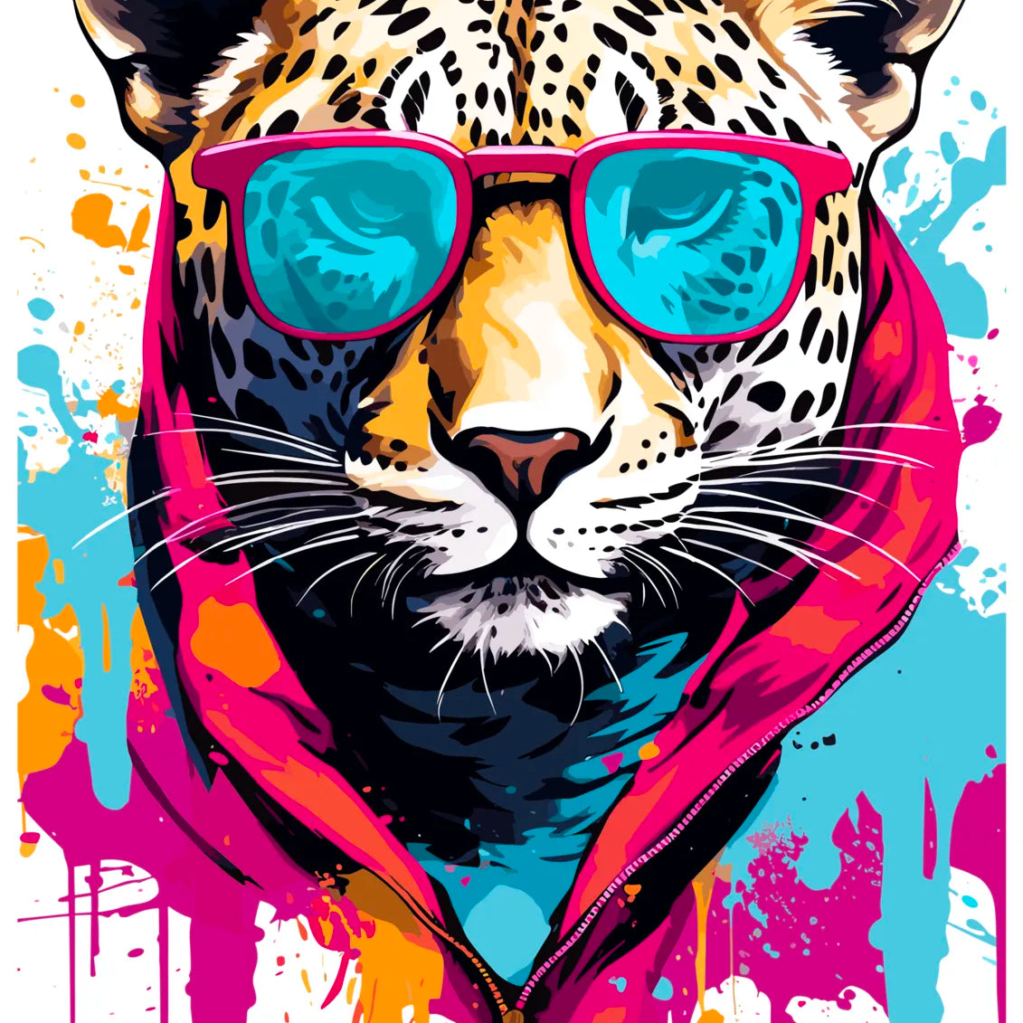 Eye Catching Leopard In Shades In Paint Splash Art Design 3