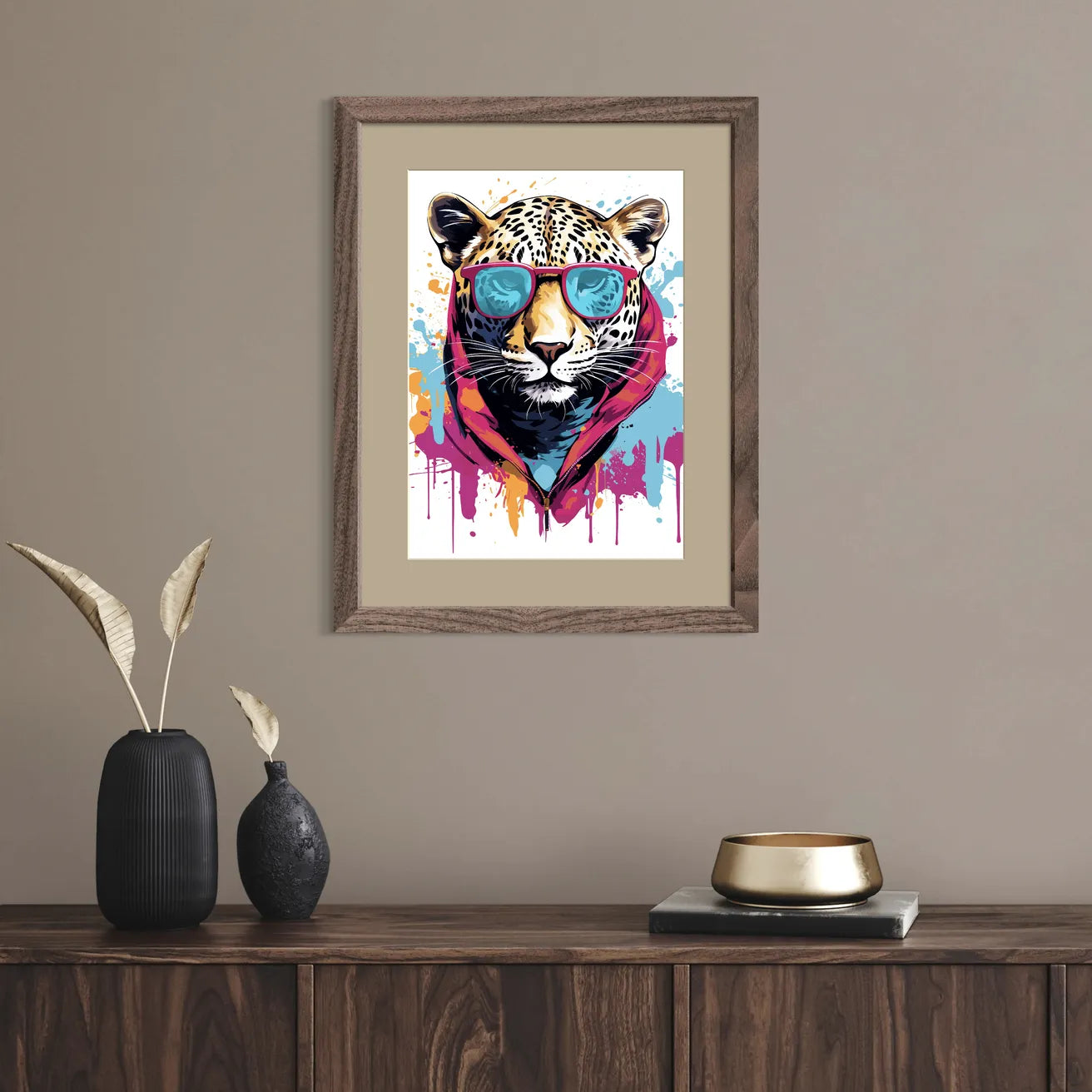 Eye Catching Leopard In Shades In Paint Splash Art Design 2