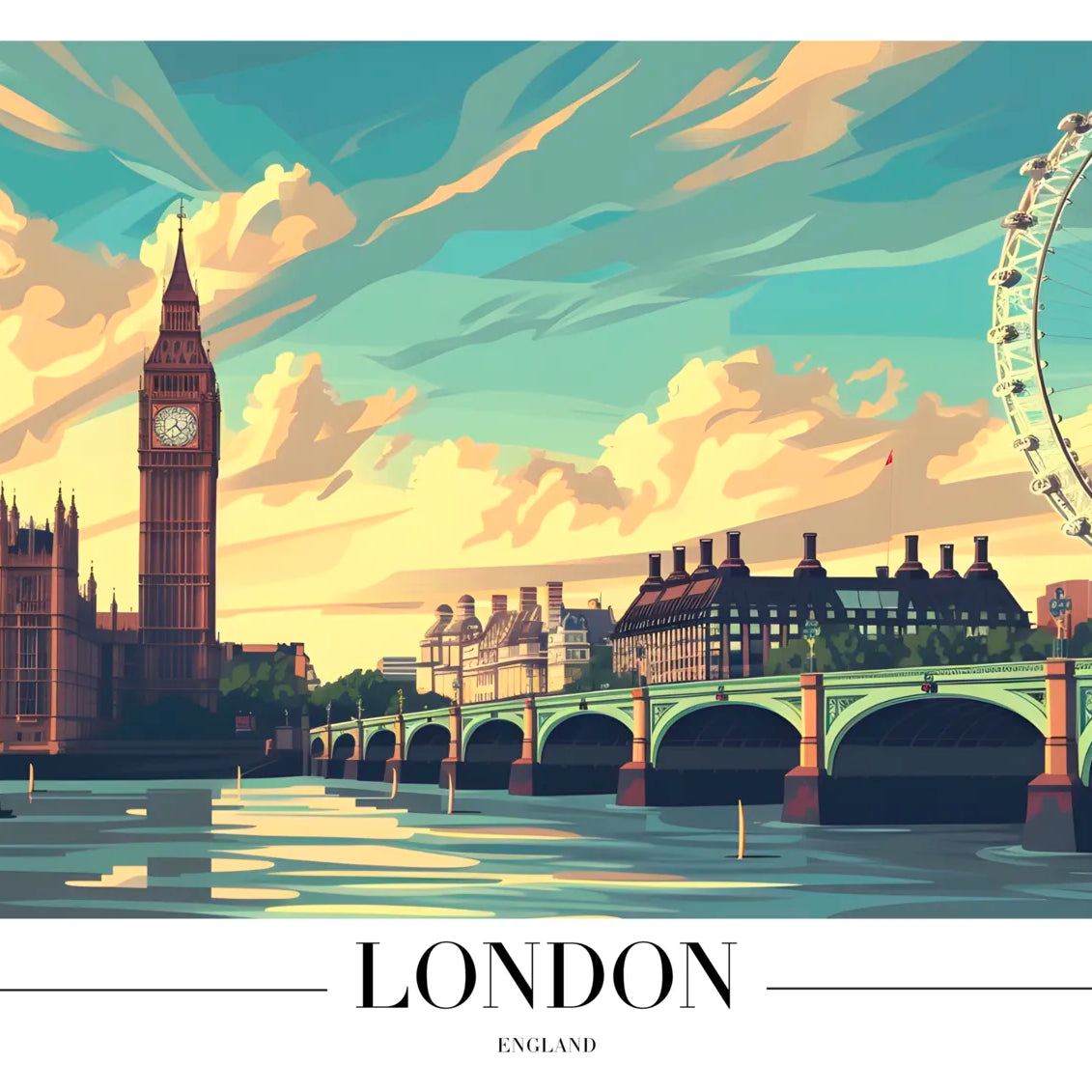 London River View Art Print with Big Ben and Westminster Bridge 3