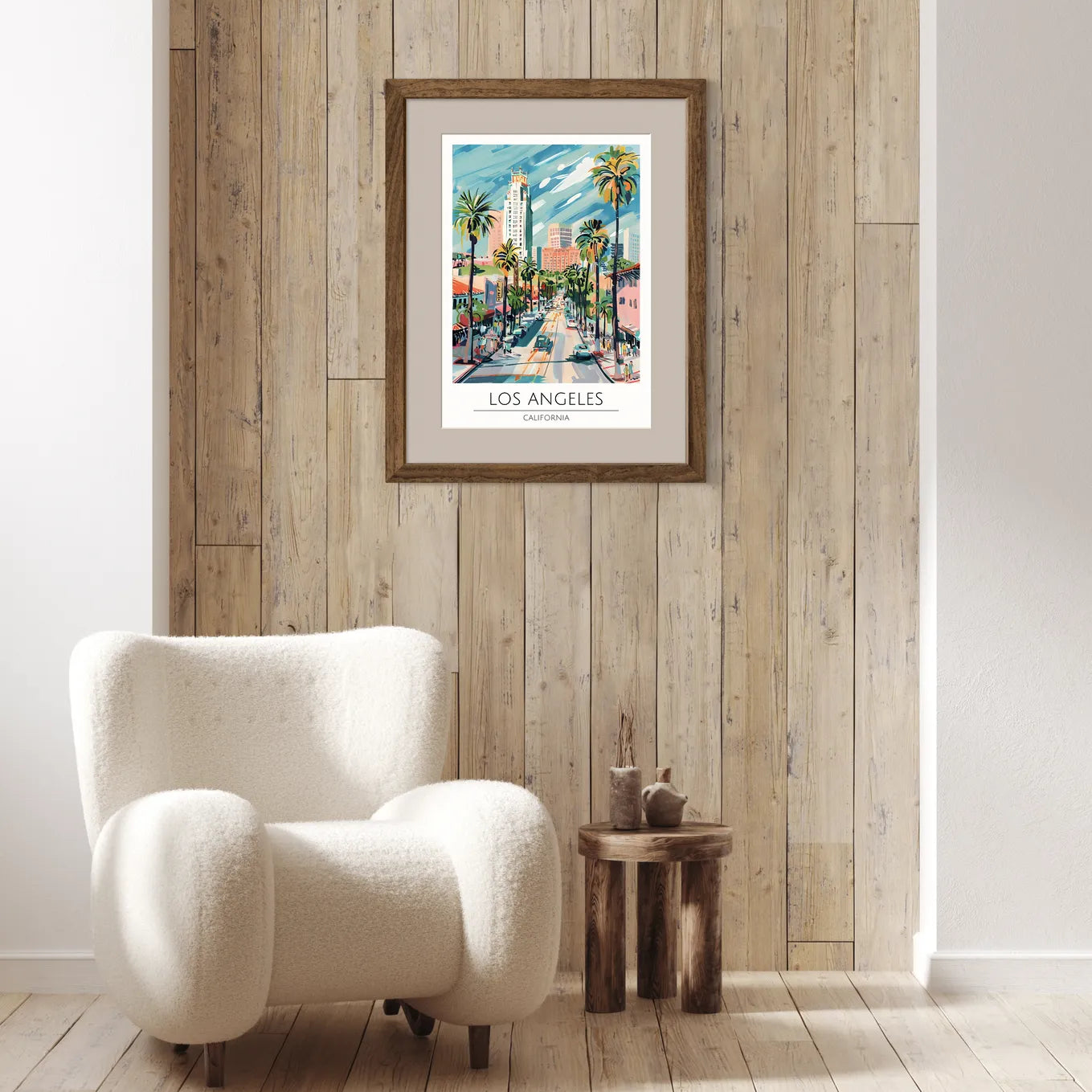 Downtown LA Art Print With Retro Palm-Lined Streets And Skyline 2