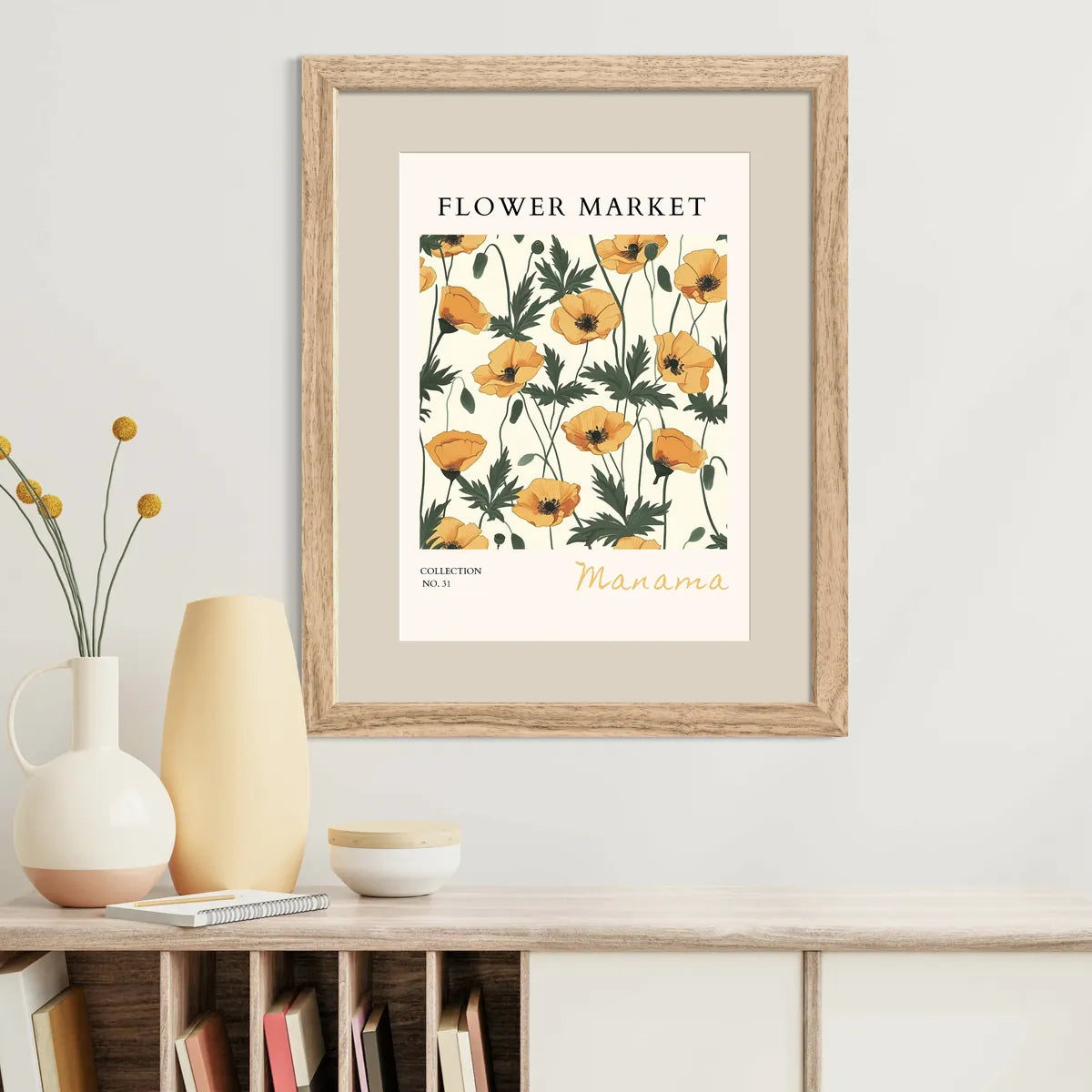 Manama Golden Poppy Bloom Print – Botanical Bahrain Floral Wall Art