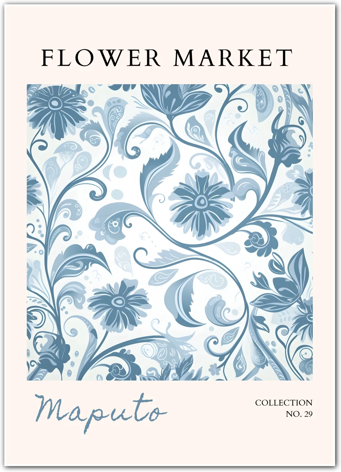 Maputo Floral Art Print – Cool Tones Botanical Pattern from Mozambique