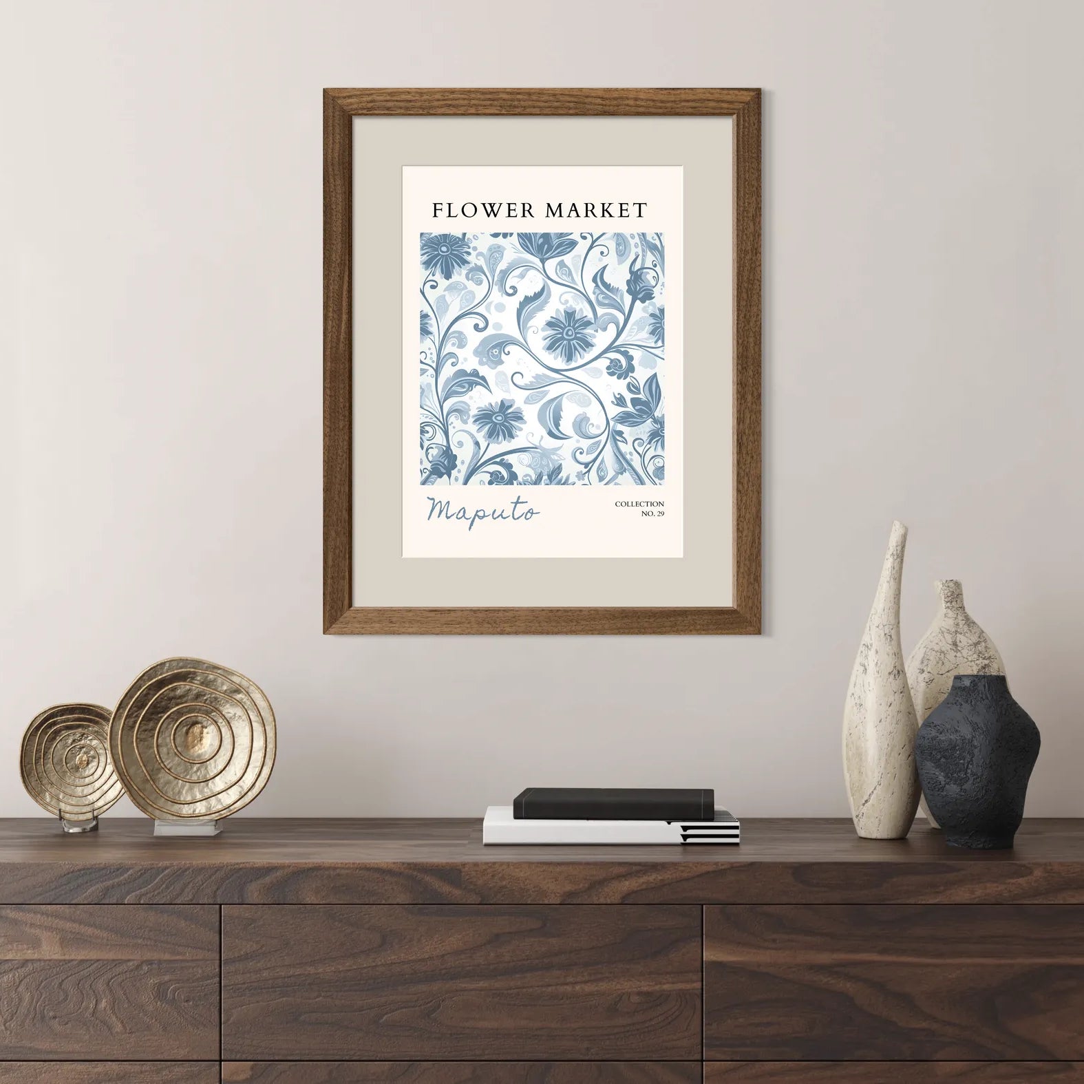 Maputo Floral Art Print – Cool Tones Botanical Pattern from Mozambique