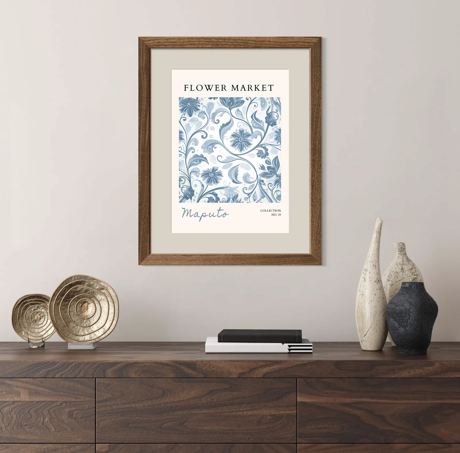 Maputo Floral Art Print – Cool Tones Botanical Pattern from Mozambique