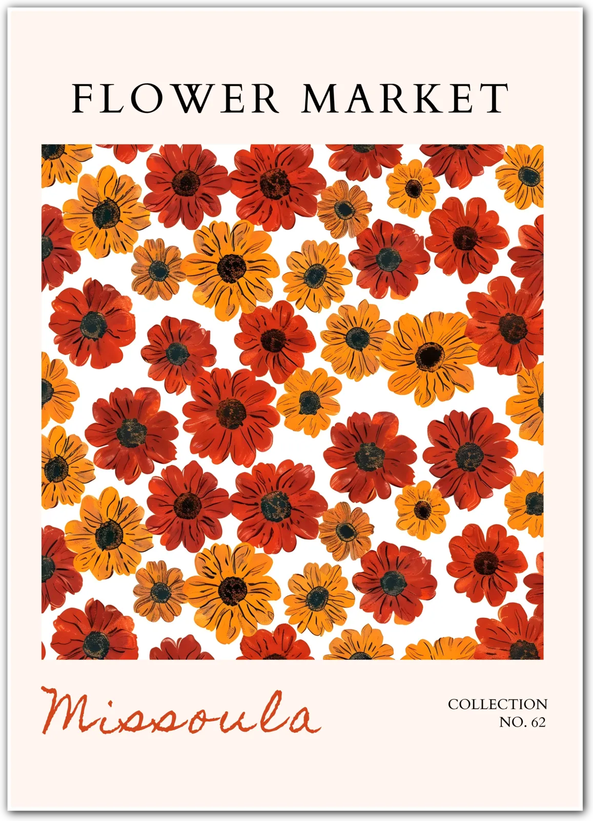 Missoula Wildflower Print – Bold Red and Amber Botanical Art