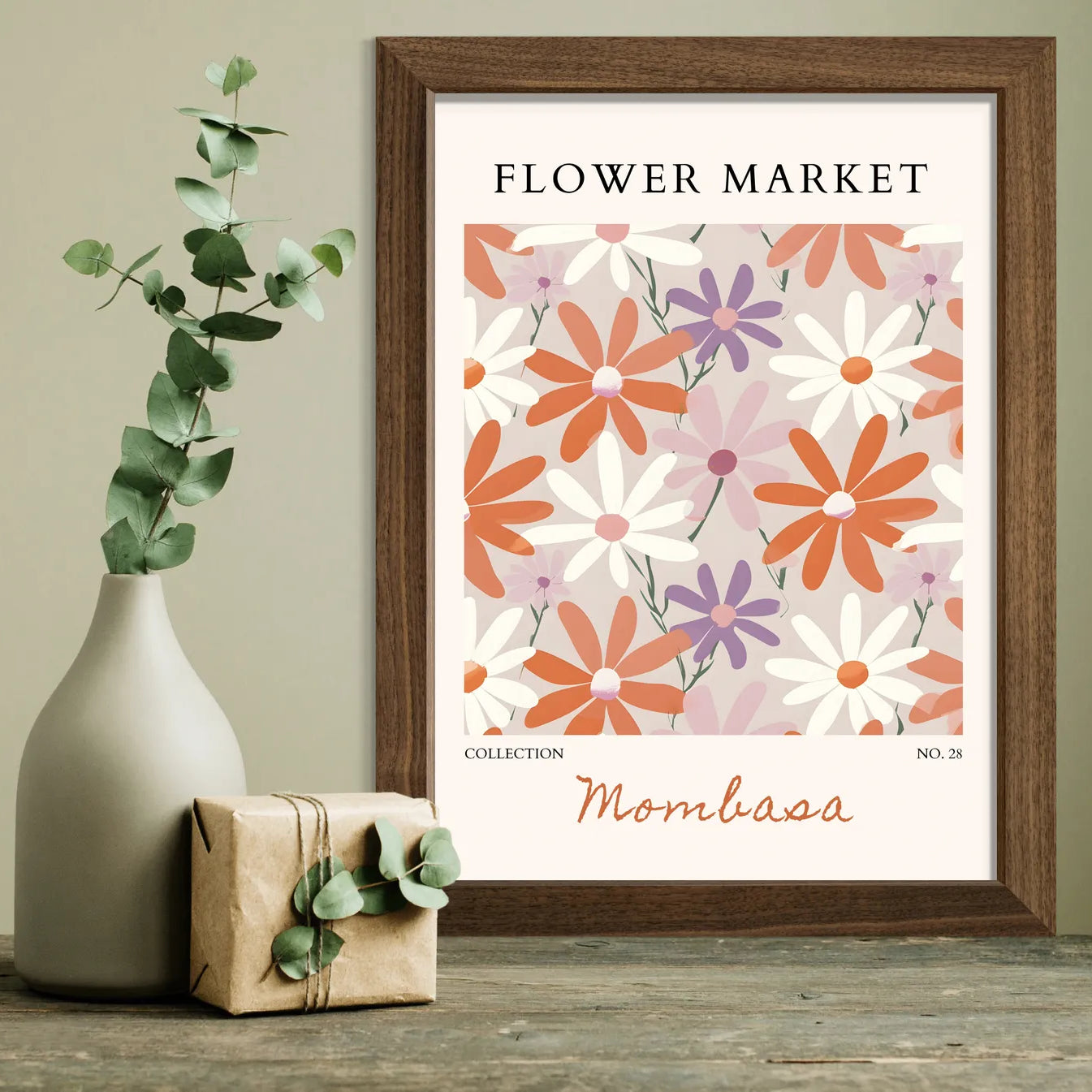 Mombasa Daisy Art Print – Tropical Florals in Peach and Lilac