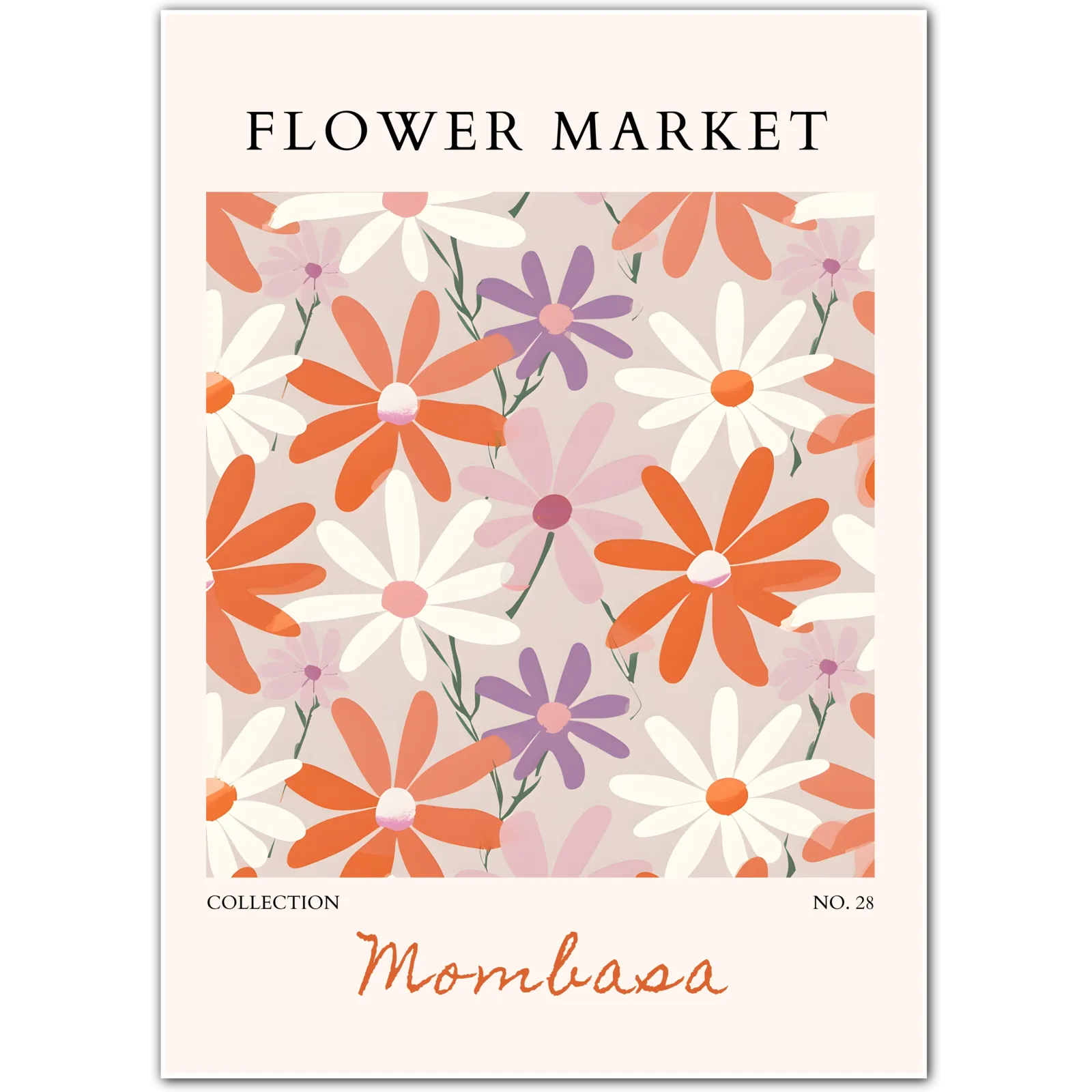 Mombasa Daisy Art Print – Tropical Florals in Peach and Lilac