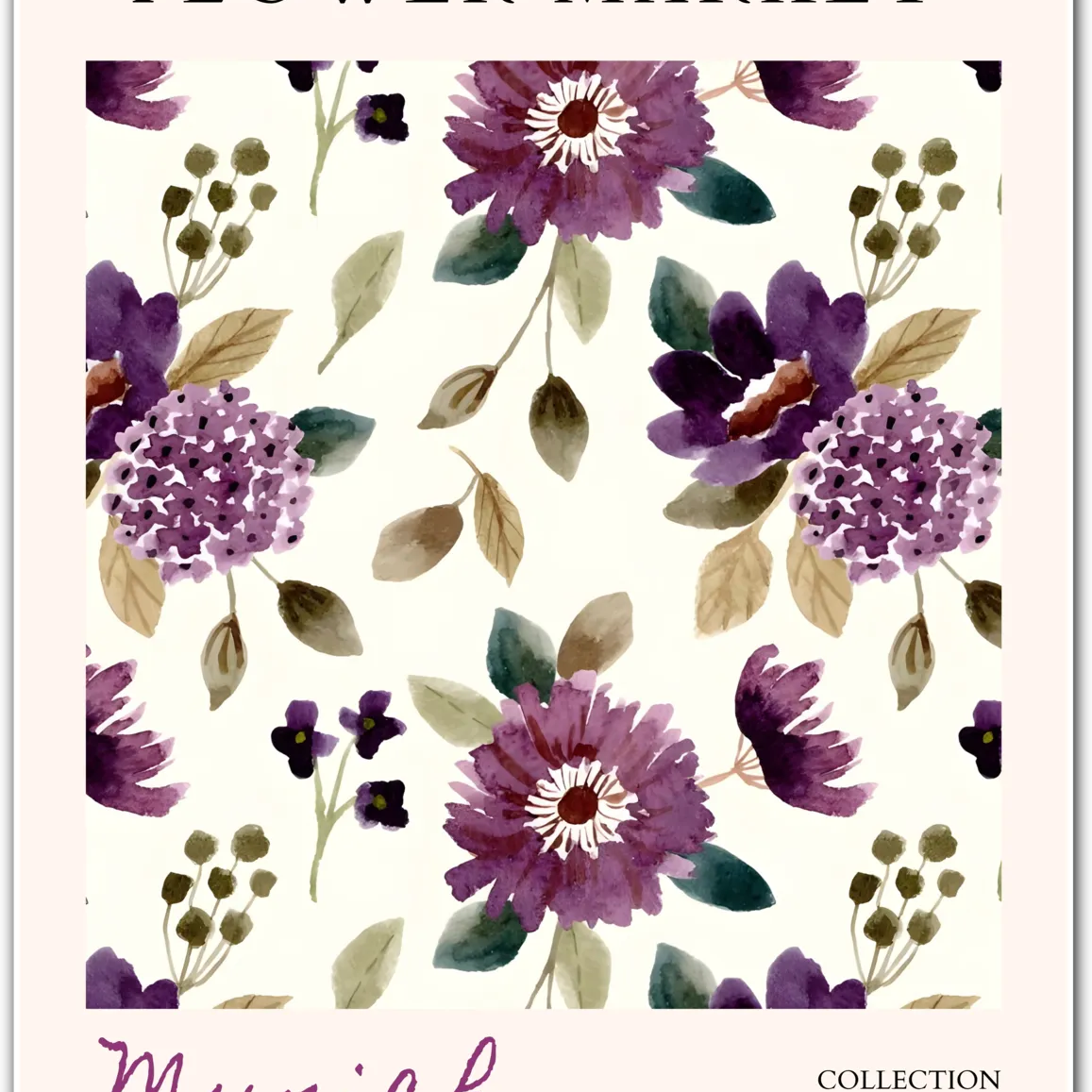 Munich Flower Market Art Print – Moody Violets in Vintage Watercolour