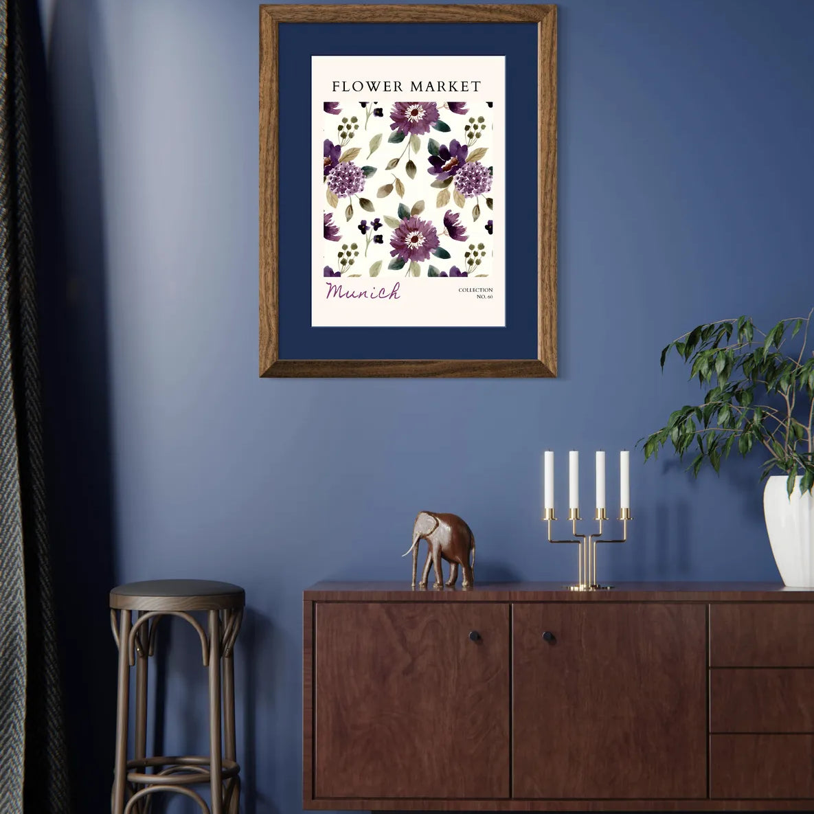 Munich Flower Market Art Print – Moody Violets in Vintage Watercolour