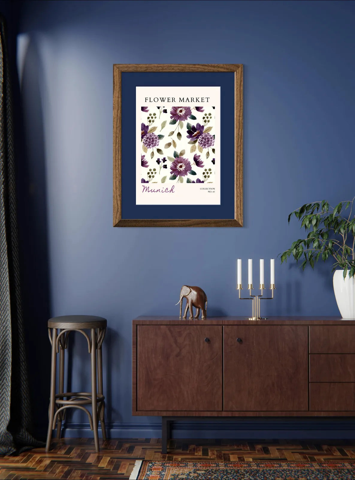 Munich Flower Market Art Print – Moody Violets in Vintage Watercolour