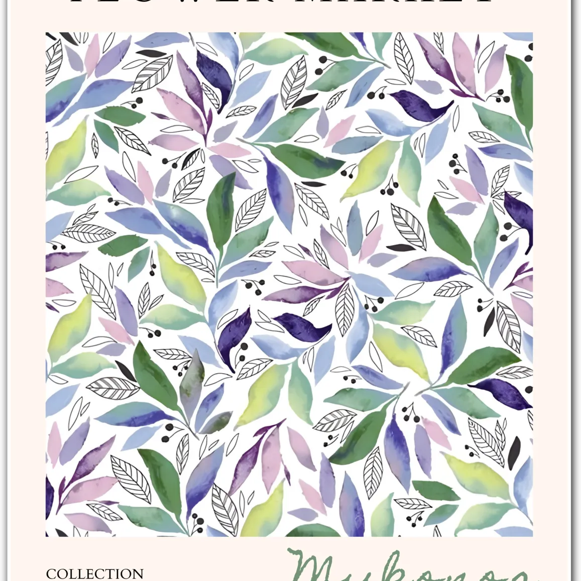 Mykonos Flower Market Art Print – Mediterranean Leafy Breeze in Soft Pastels