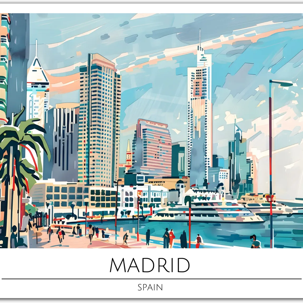 Modern Madrid Skyline - Spain Urban Art Print