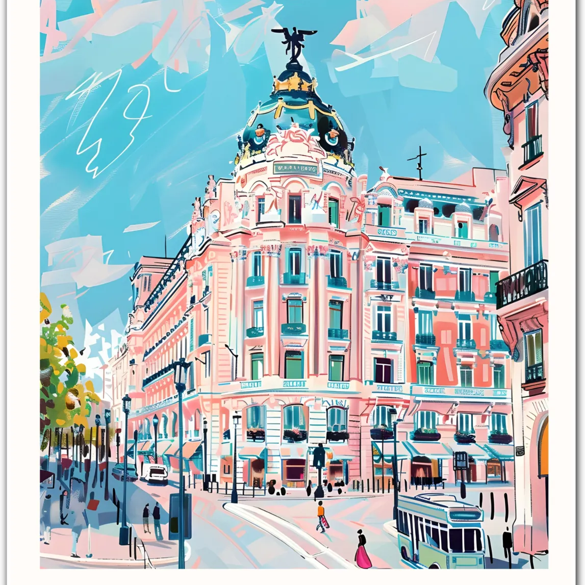 Madrid Cityscape Art Print - Iconic Spanish Architecture and Urban Vibes