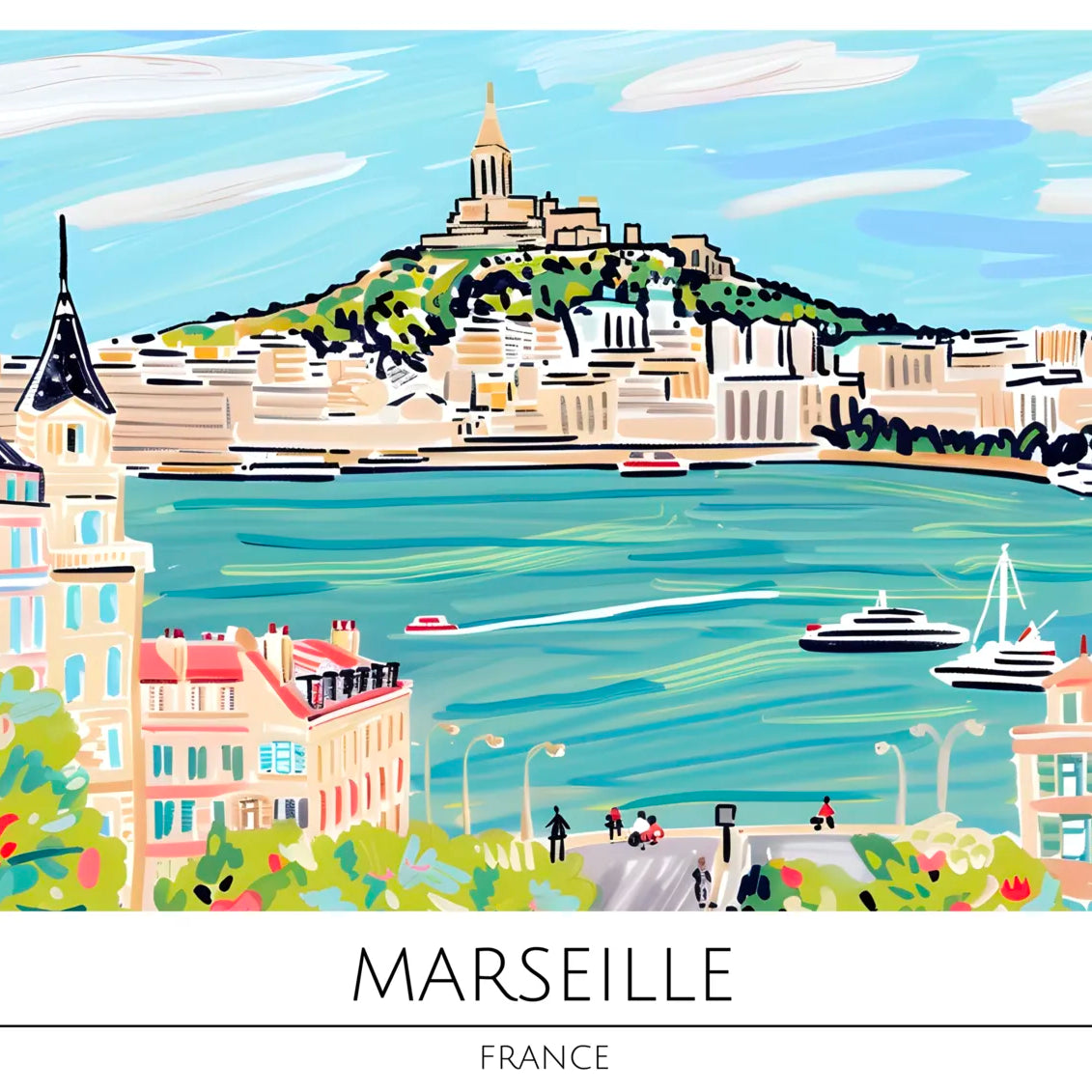 Old Port Marseille with Boats and Hills Art Print 3