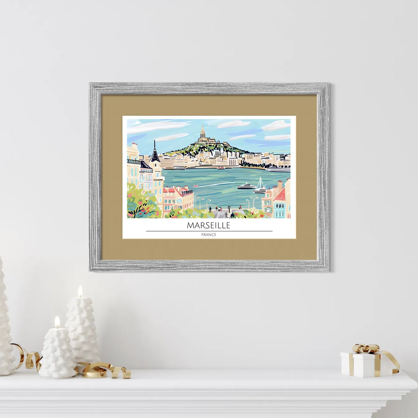 Old Port Marseille with Boats and Hills Art Print 2