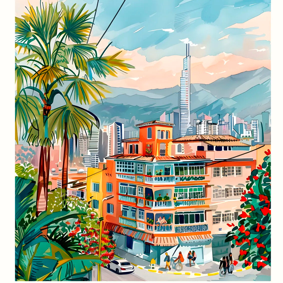 Medellín Town Building with Balconies Art Print 3