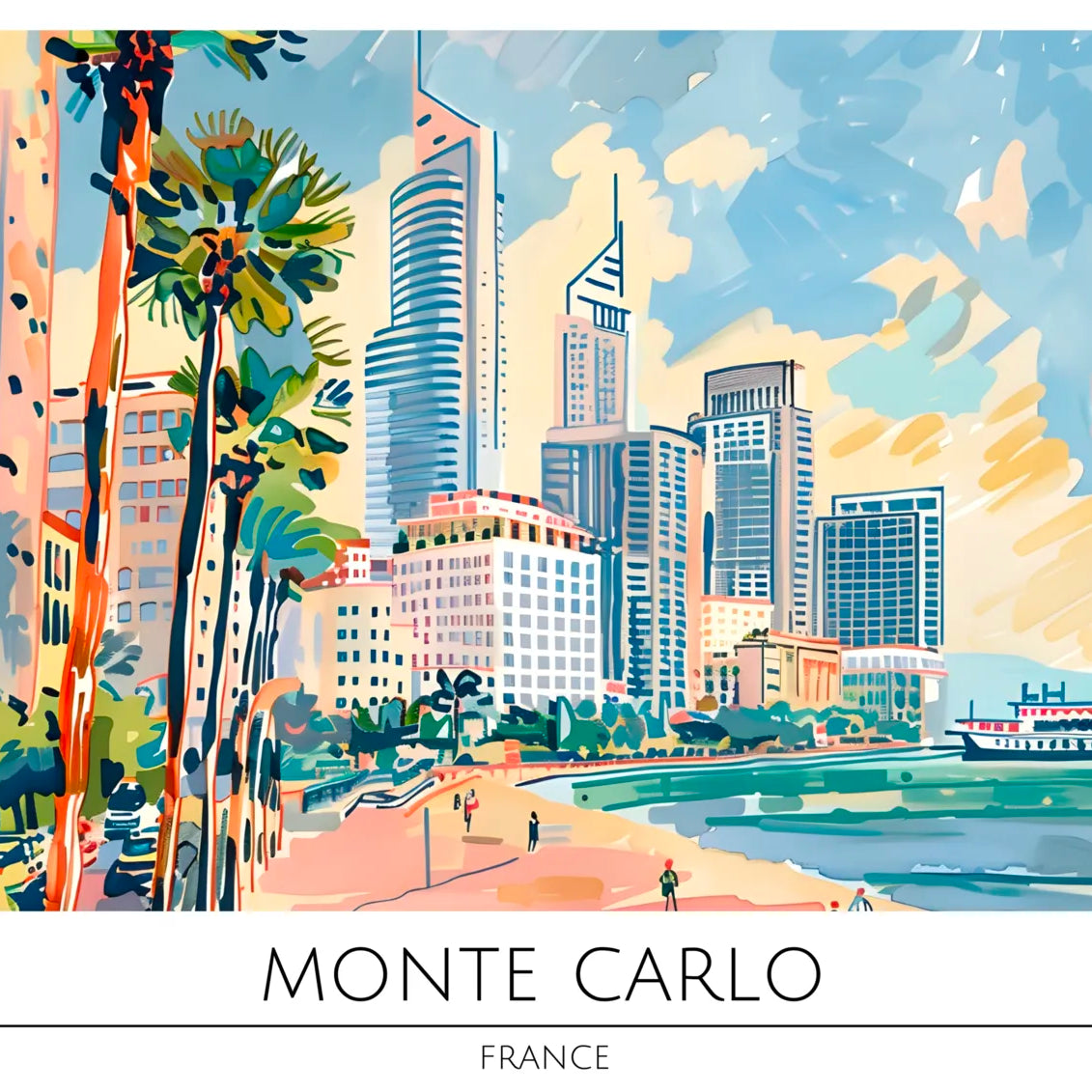 Monte Carlo Waterside Scene with Ship and Beaches Art Print 3