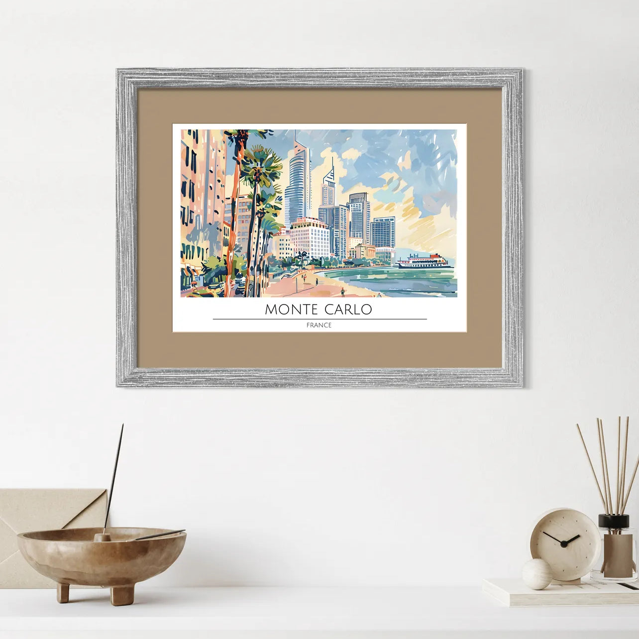 Monte Carlo Waterside Scene with Ship and Beaches Art Print 2