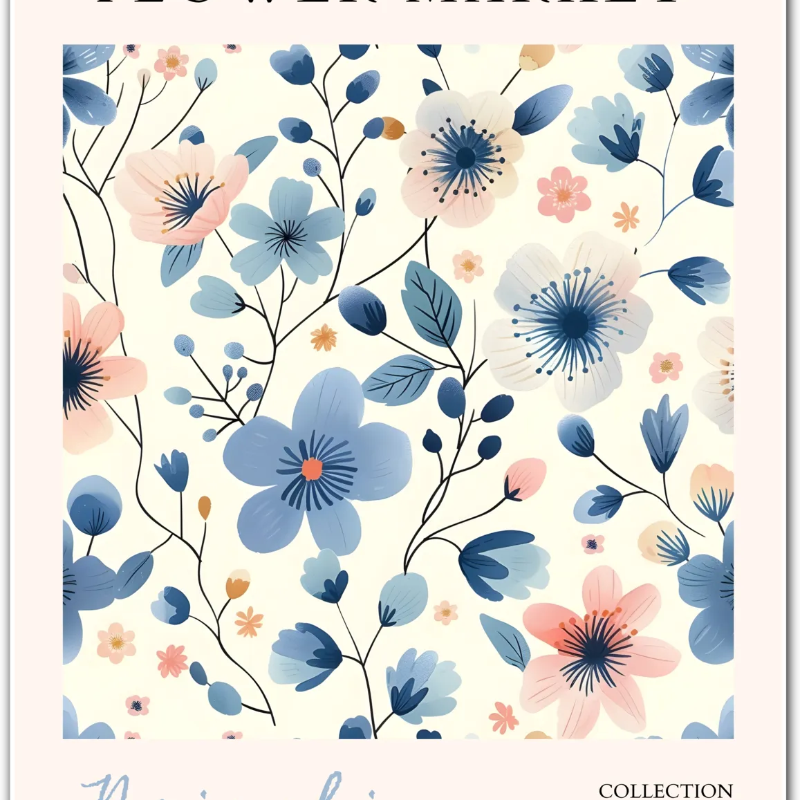Nairobi Flower Market Art Print – Elegant Blue Botanicals with African Warmth