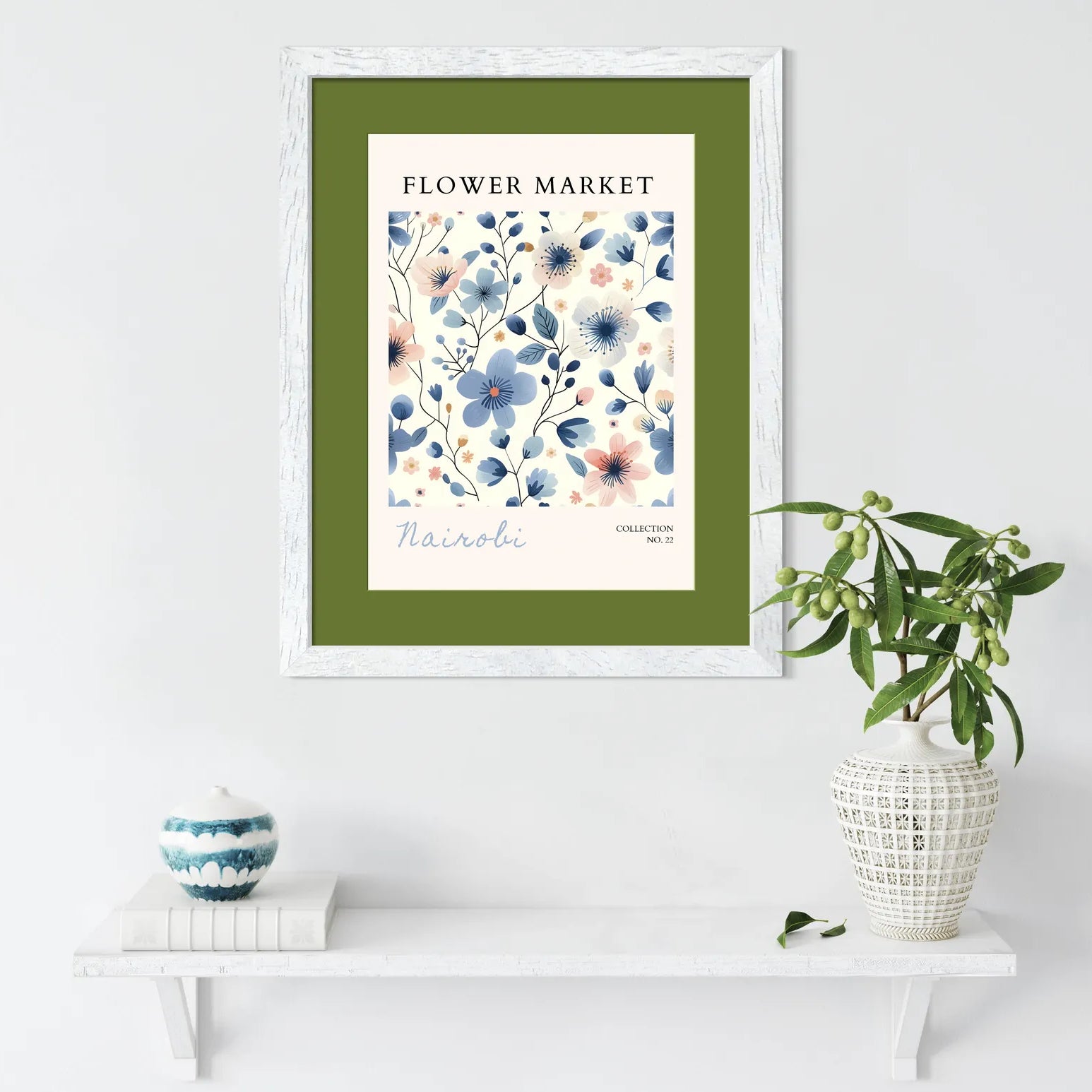 Nairobi Flower Market Art Print – Elegant Blue Botanicals with African Warmth