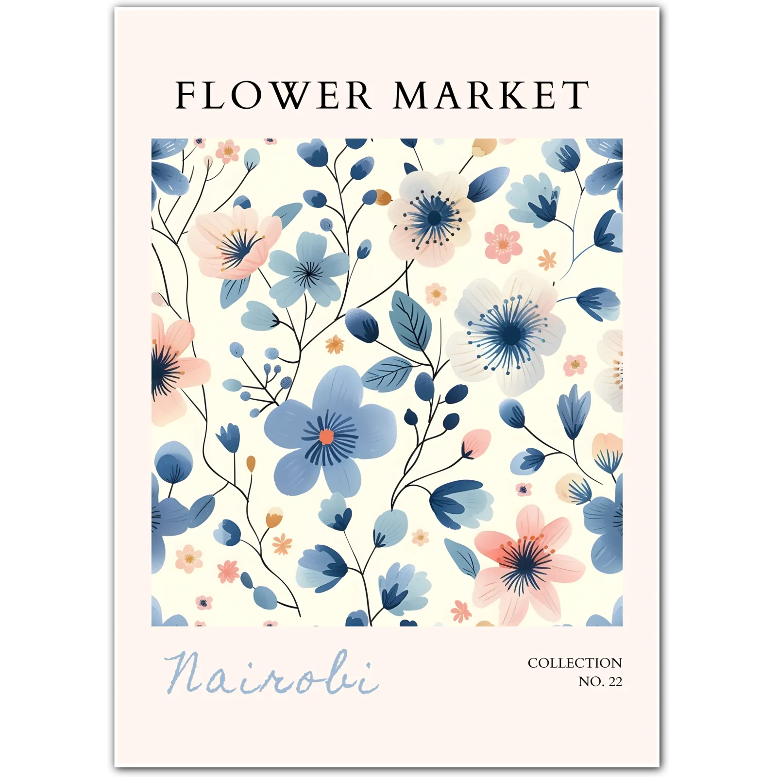 Dusky Blue Blooms – Nairobi Botanical Illustration Print