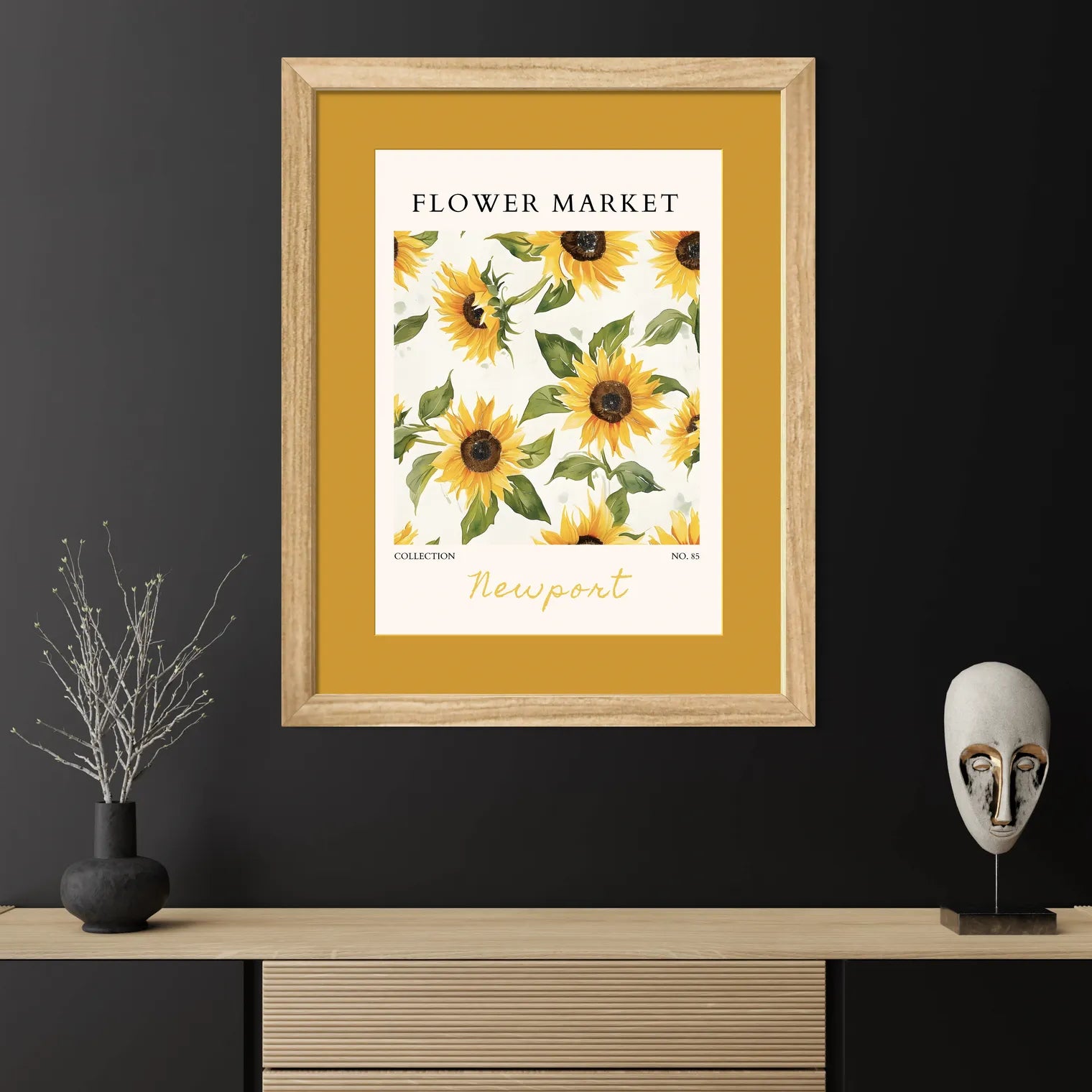 Newport Flower Market Art Print – Golden Sunflower Radiance on the Coast