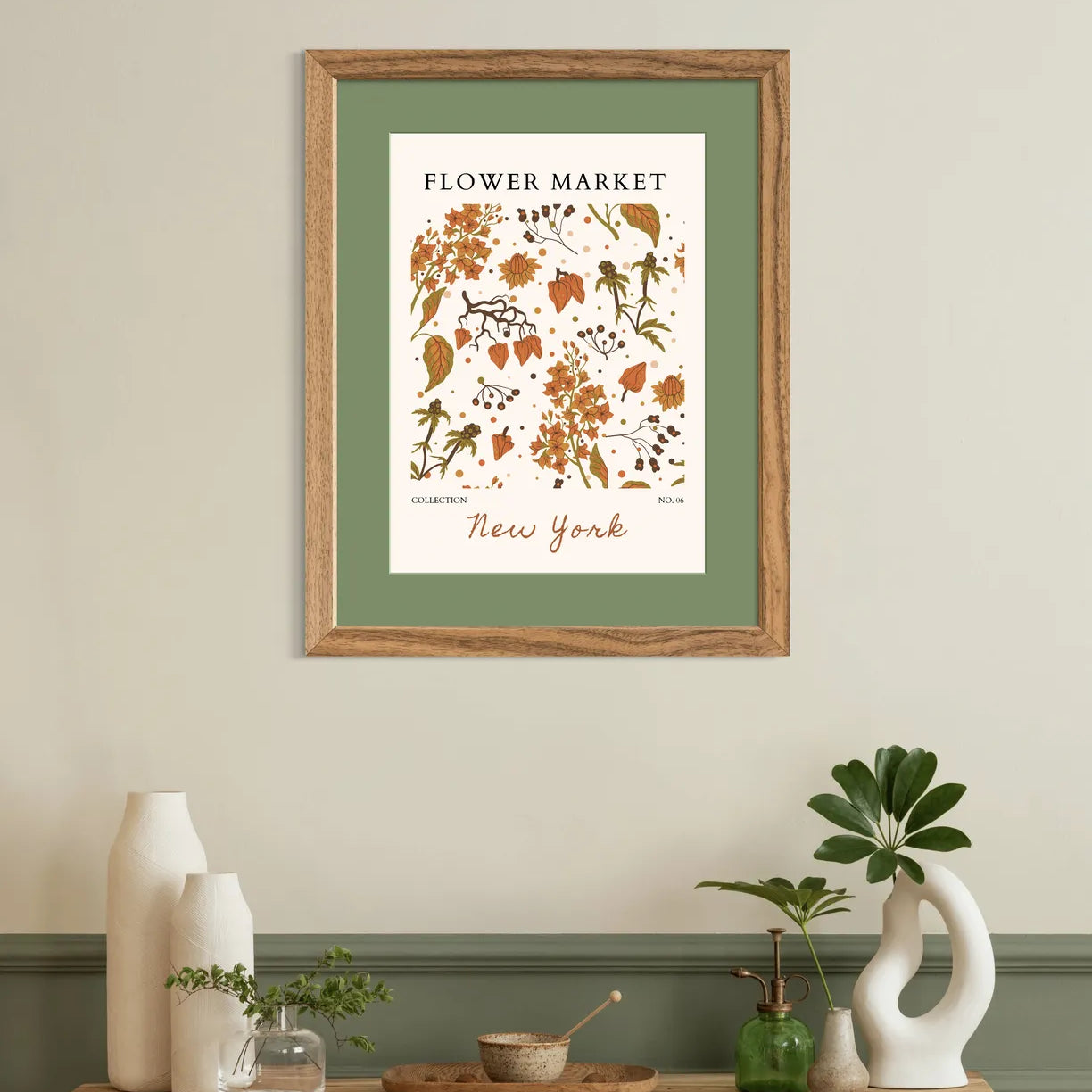 New York Flower Market Art Print – Autumn Florals in Burnt Orange & Ochre