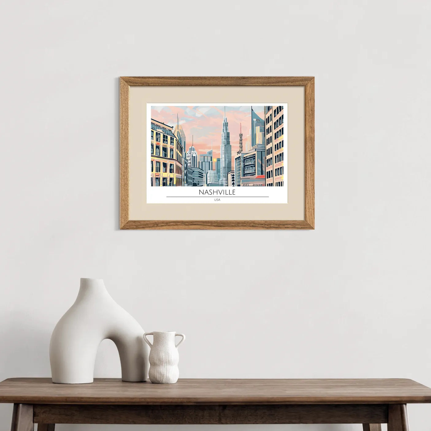 Nashville City Skyline with Skyscrapers Art Print 2
