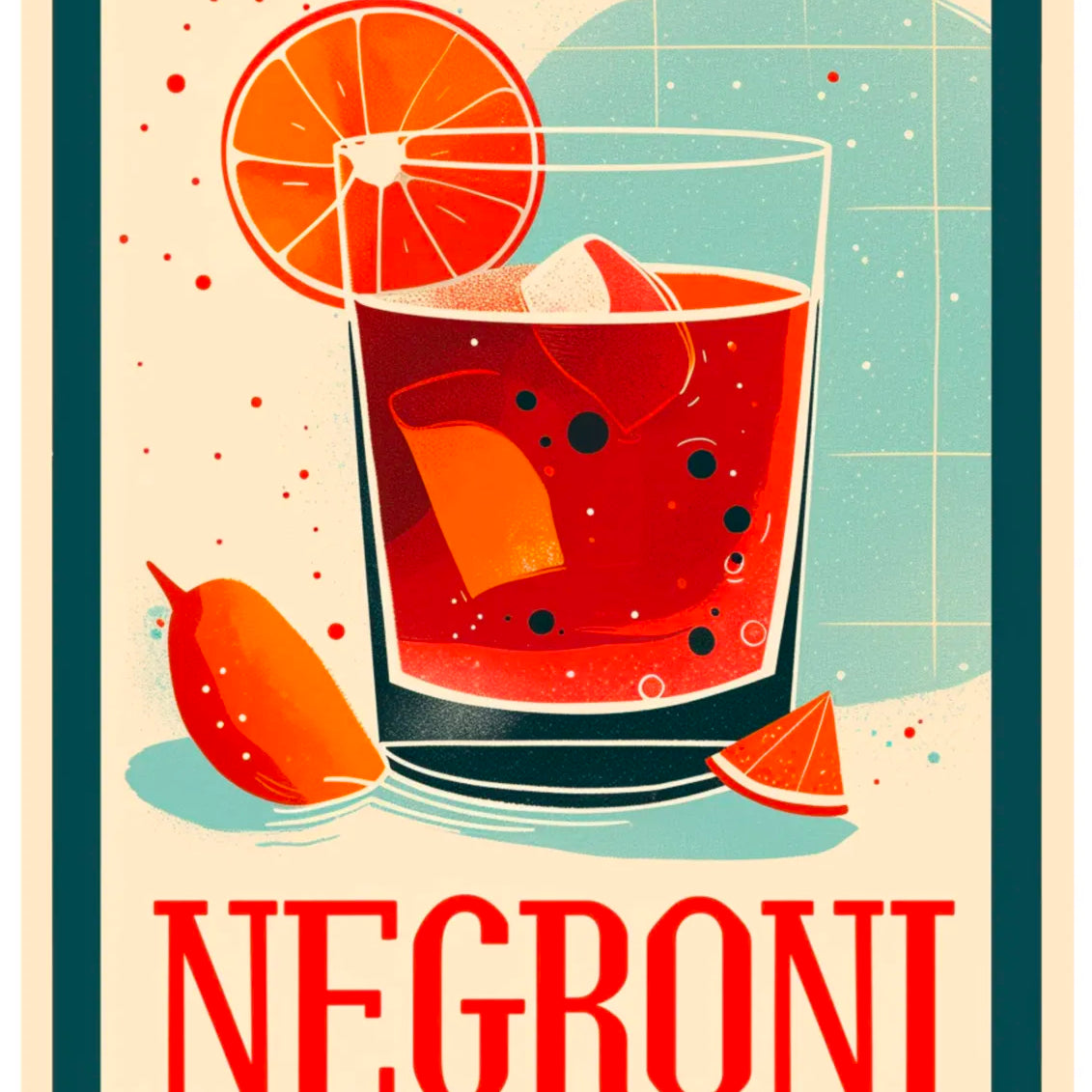 Negroni Art Print – Vintage Lemon & Teal Cocktail Design 3