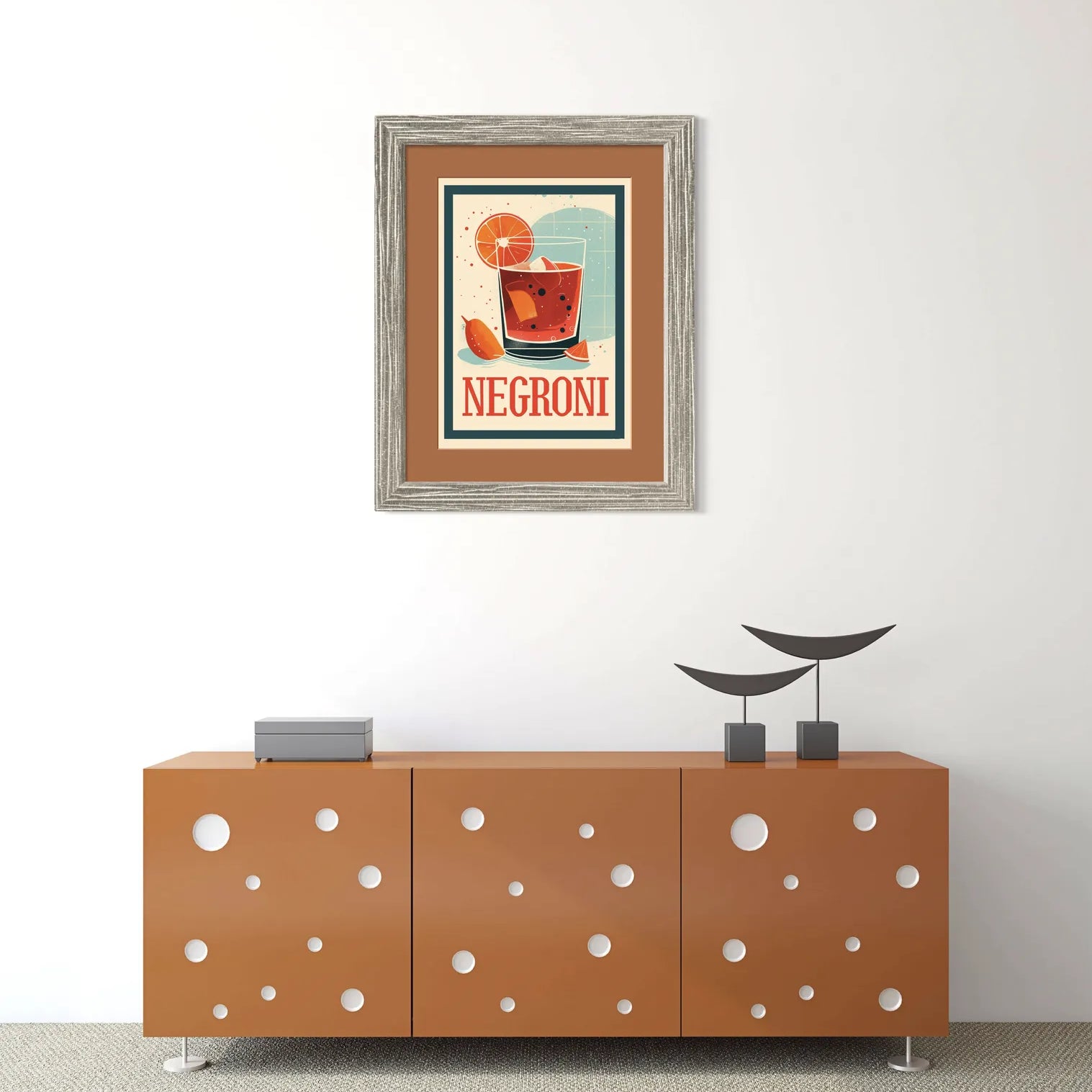 Negroni Art Print – Vintage Lemon & Teal Cocktail Design 2