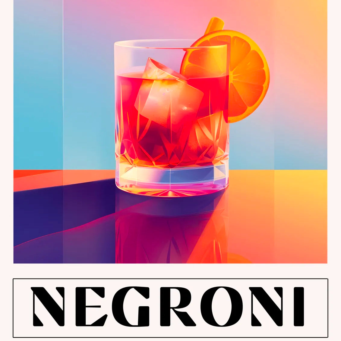 Negroni Art Print – Vibrant Colours & Reflections Cocktail Design 3
