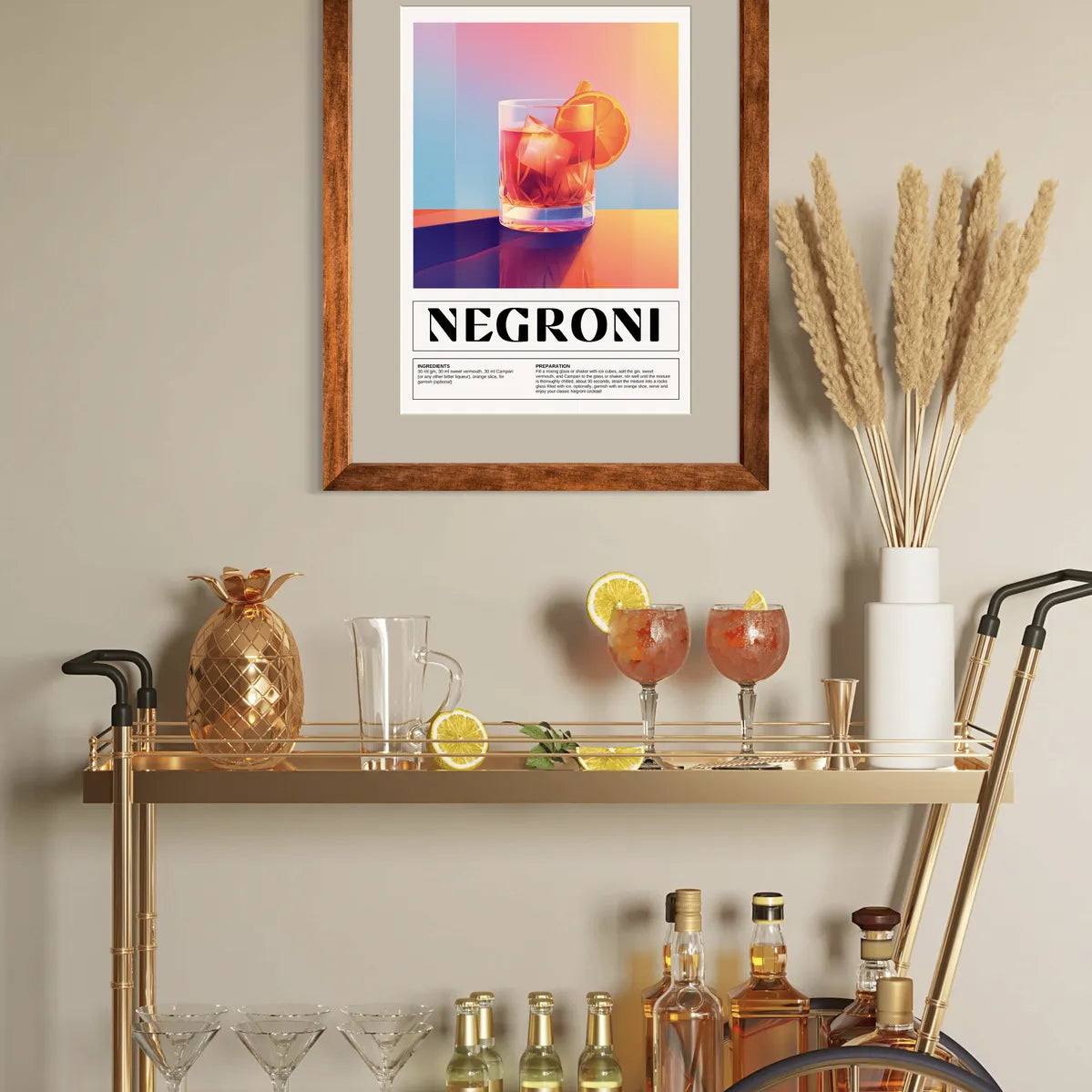 Negroni Art Print – Vibrant Colours & Reflections Cocktail Design 2