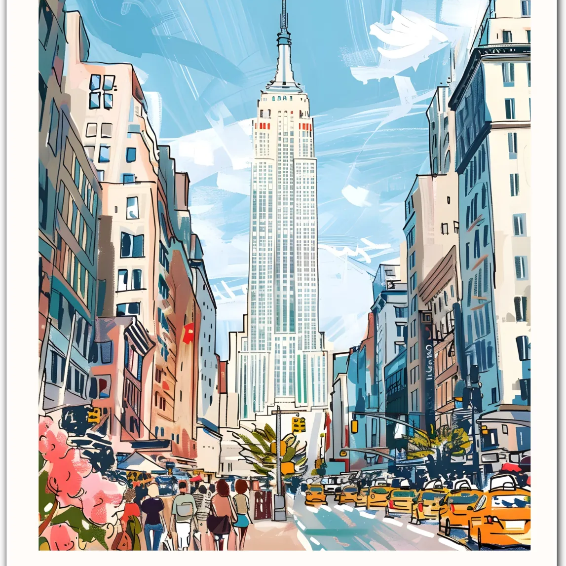 New York City Art Print - Empire State Building and City Streets