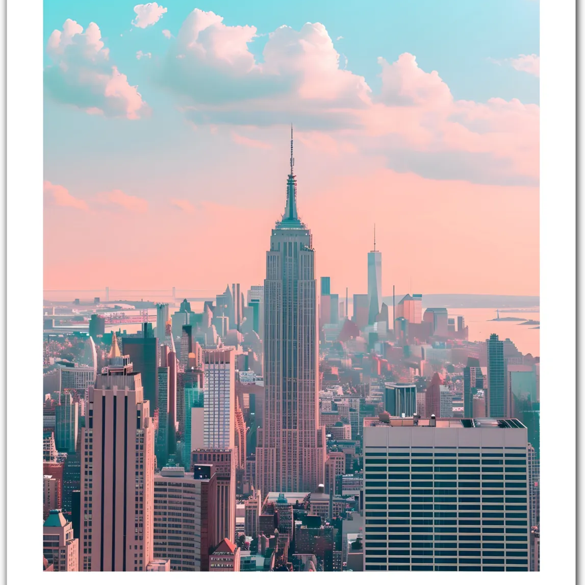 Classic New York Cityscape Art Print – Empire State Building in Retro Colours